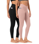 2-Pack 25" ODCLOUD Crossover Lounge Yoga Waist Leggings with Pockets Black+dusty Pink - ododos