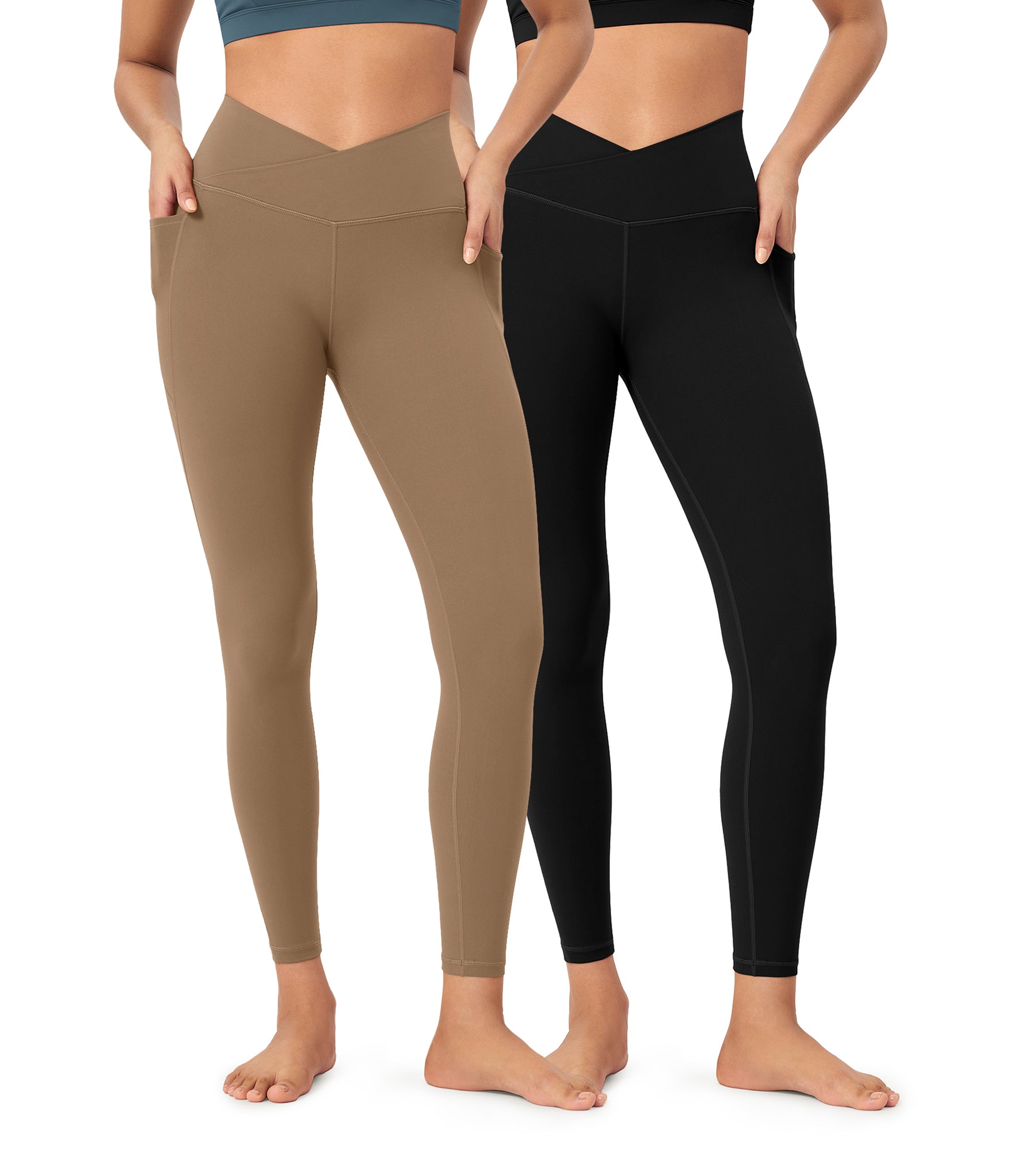 2-Pack 25" ODCLOUD Crossover Lounge Yoga Waist Leggings with Pockets - ododos