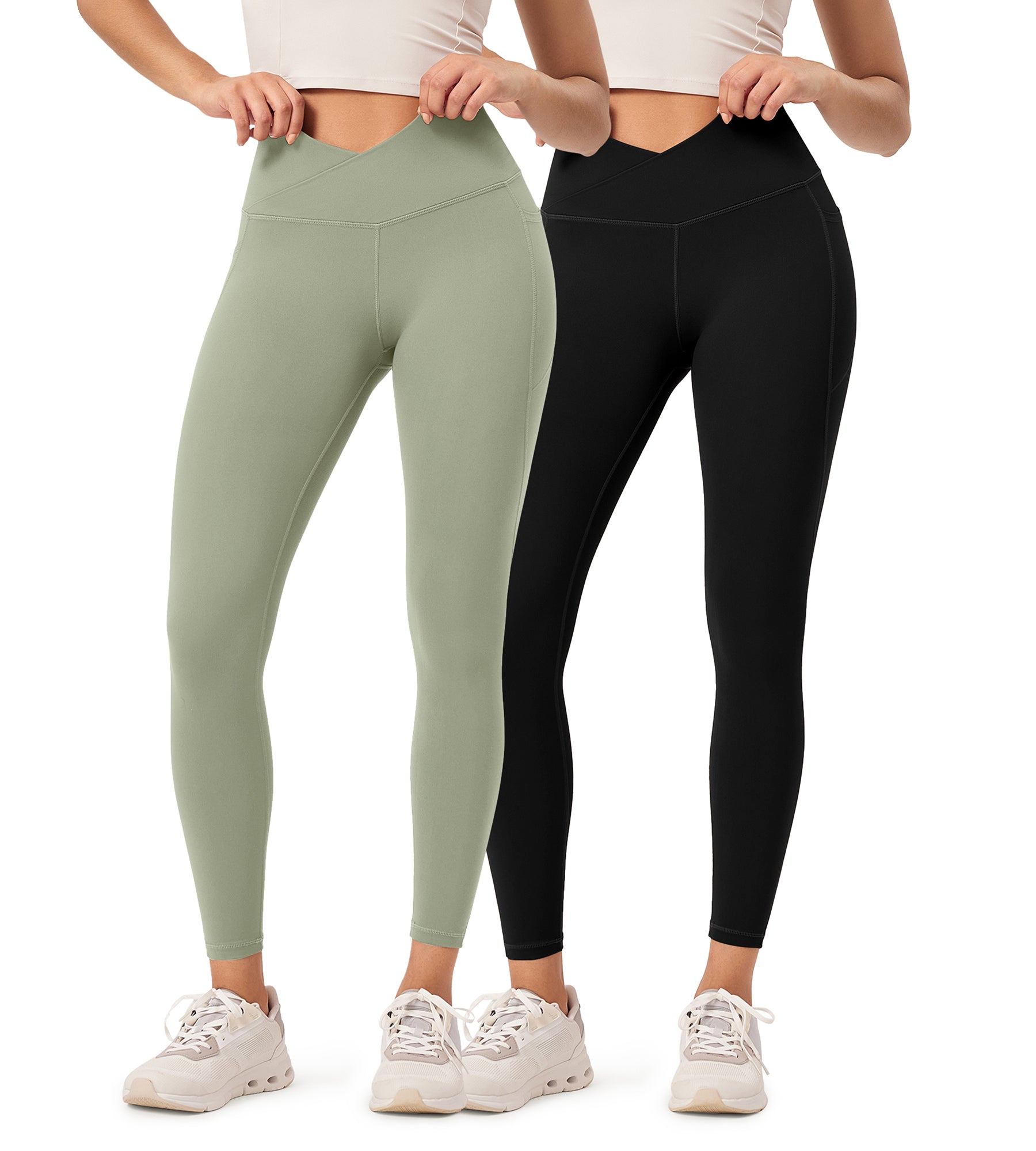 2-Pack 25" ODCLOUD Crossover Lounge Yoga Waist Leggings with Pockets - ododos