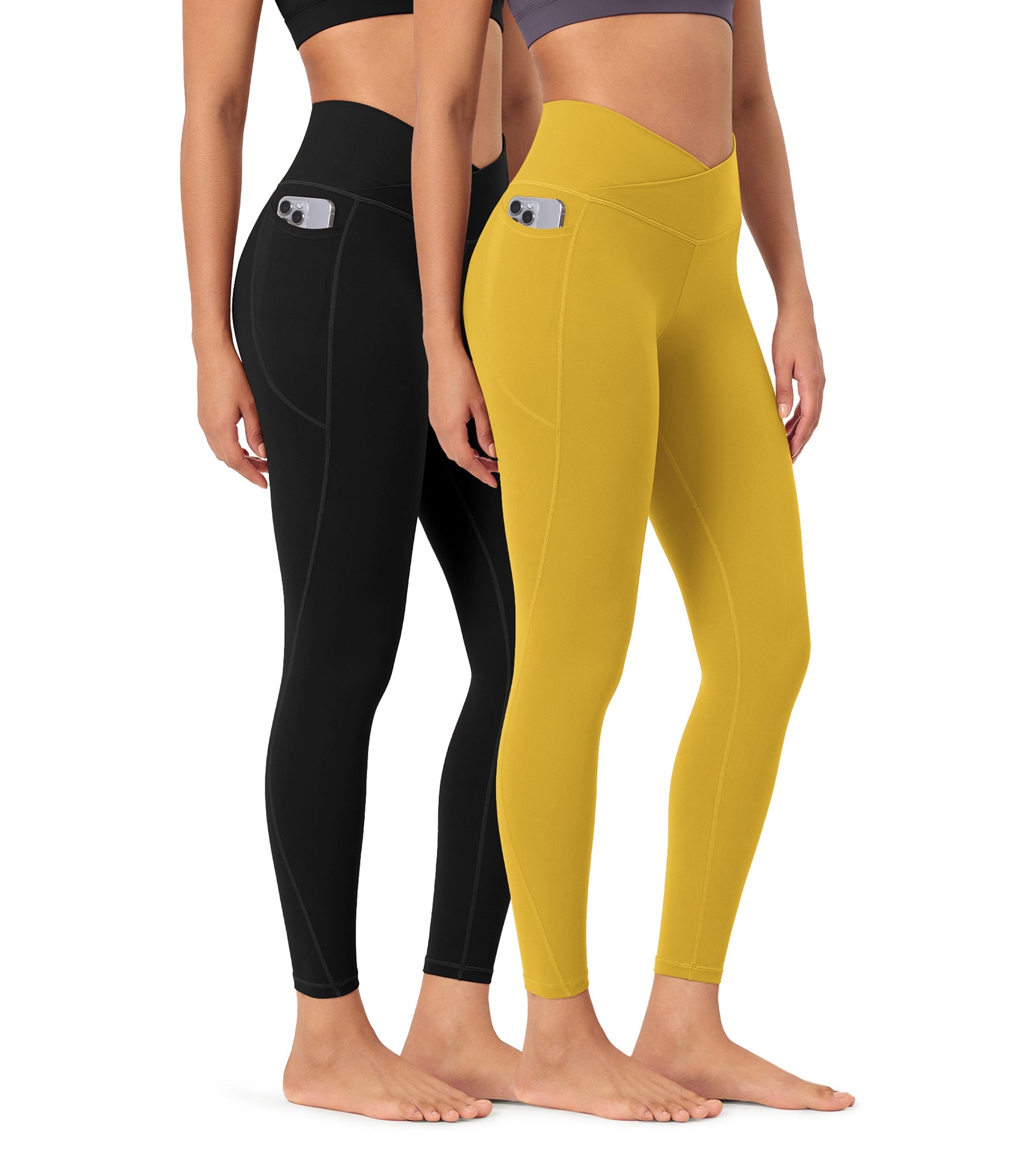 2-Pack 25 ODCLOUD Crossover Lounge Yoga Waist Leggings with Pockets Black+mango Mint - ododos