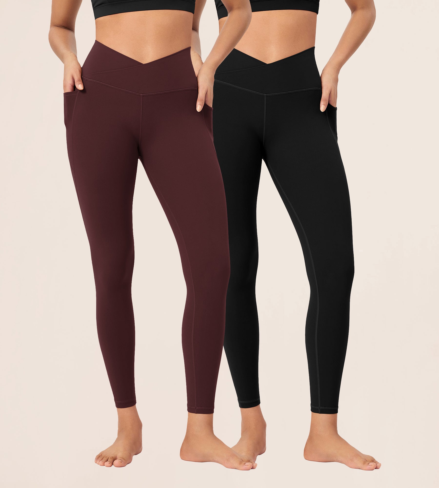 2-Pack 25" ODCLOUD Crossover Lounge Yoga Waist Leggings with Pockets - ododos