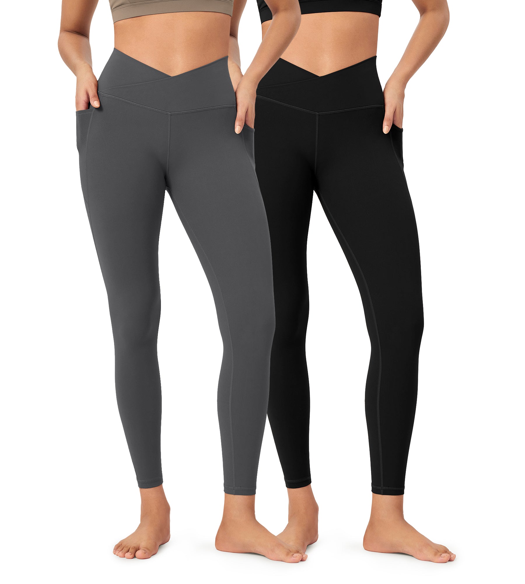 2-Pack 25" ODCLOUD Crossover Lounge Yoga Waist Leggings with Pockets - ododos