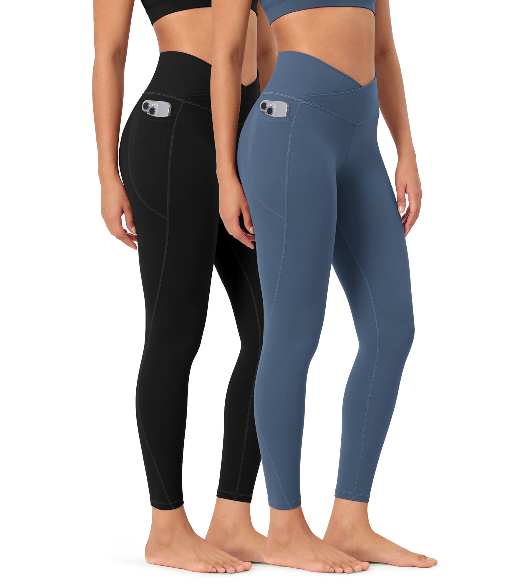 2-Pack 25 ODCLOUD Crossover Lounge Yoga Waist Leggings with Pockets Black+Ink Blue - ododos