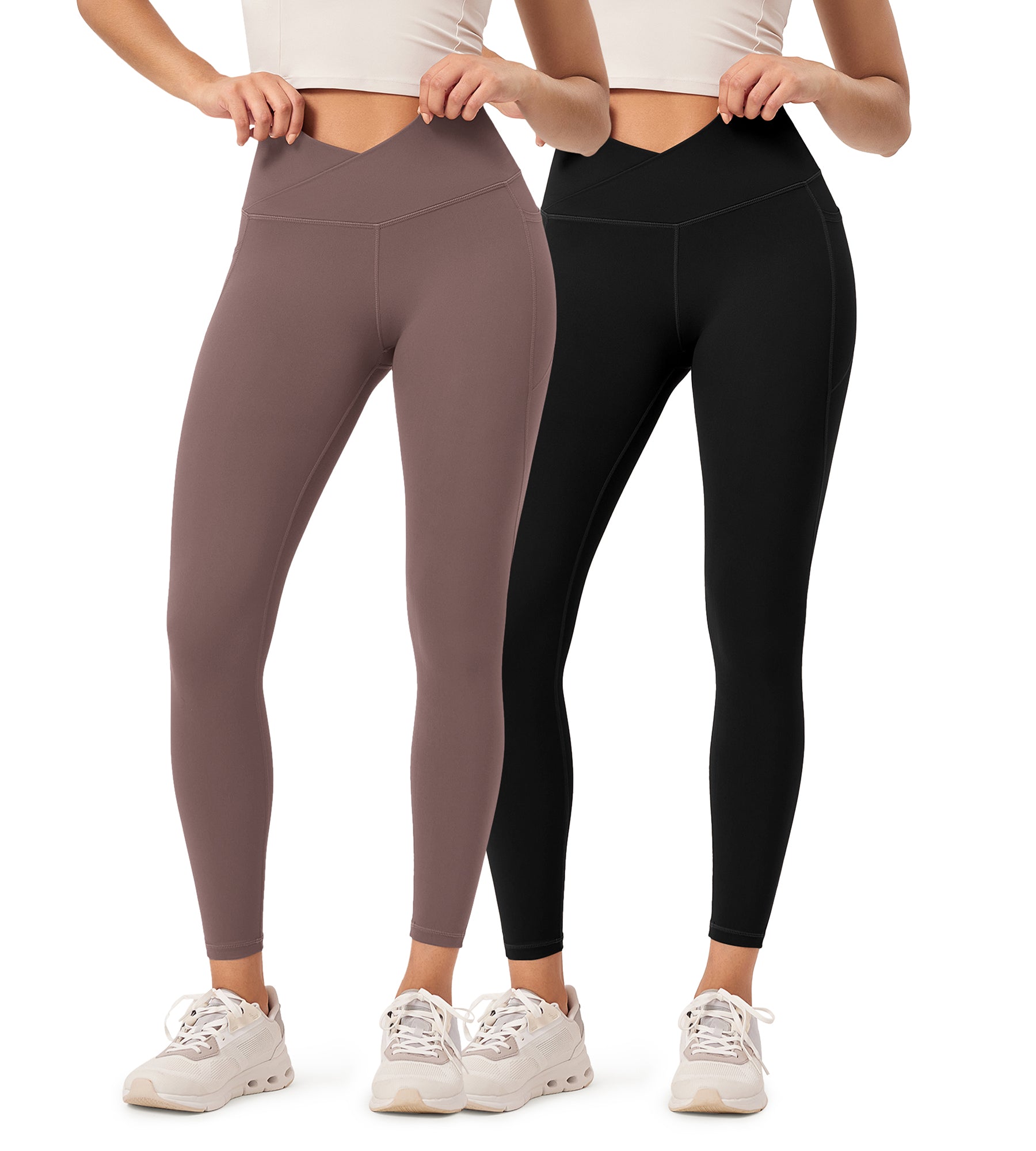 2-Pack 25" ODCLOUD Crossover Lounge Yoga Waist Leggings with Pockets - ododos