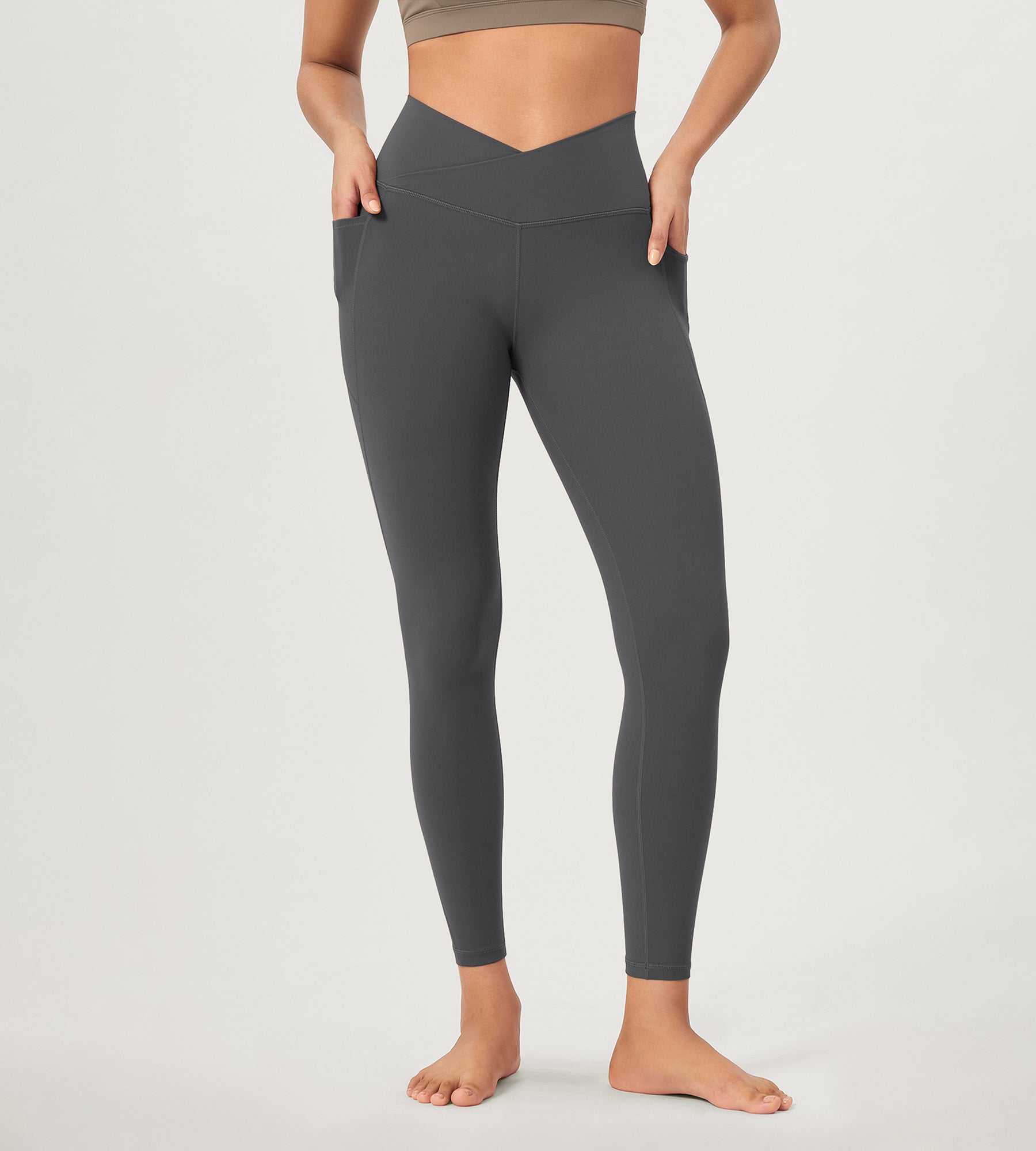 25 ODCLOUD Crossover Lounge Yoga Waist Leggings with Pockets Charcoal - ododos