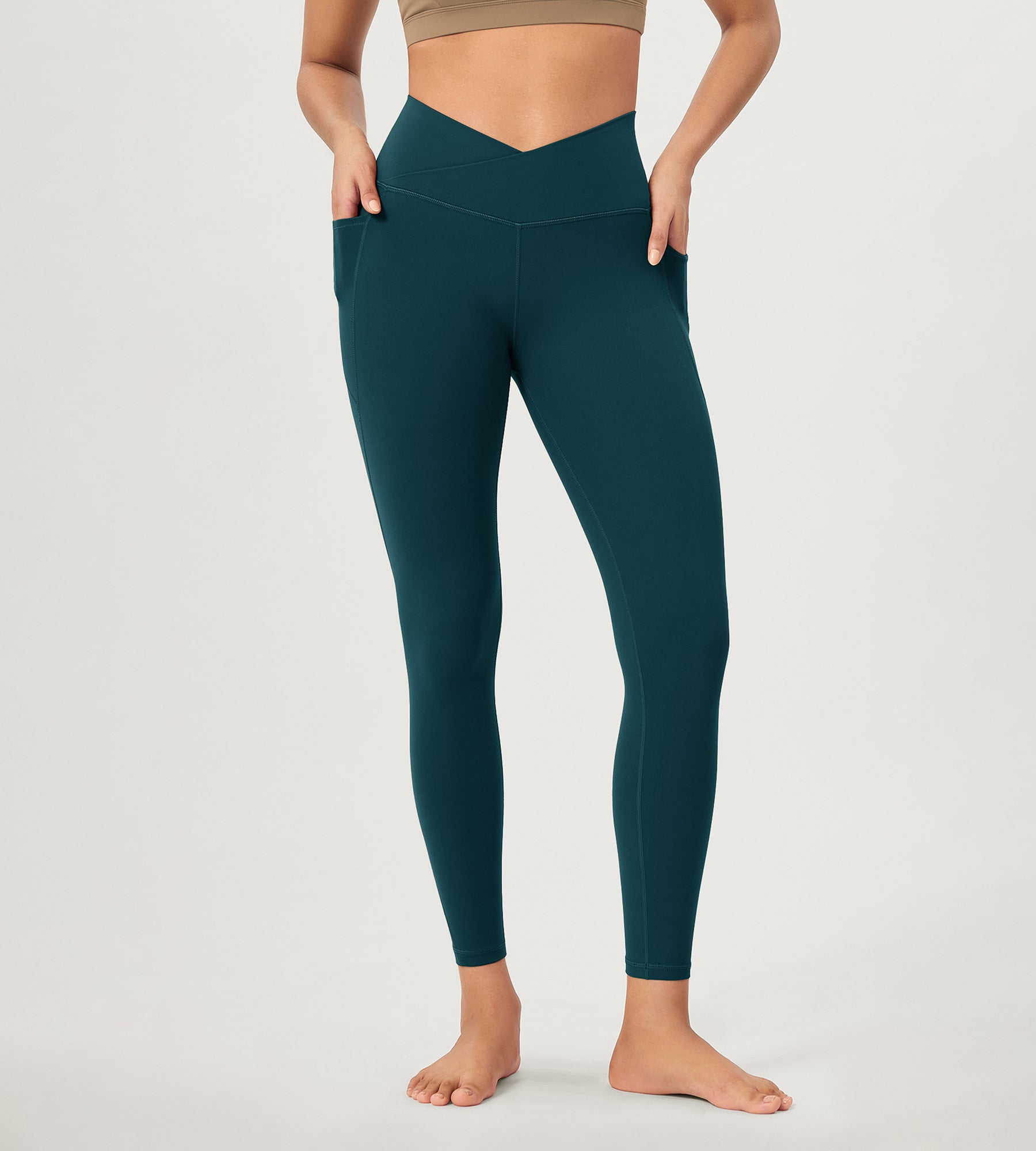 25 ODCLOUD Crossover Lounge Yoga Waist Leggings with Pockets Forest Teal - ododos