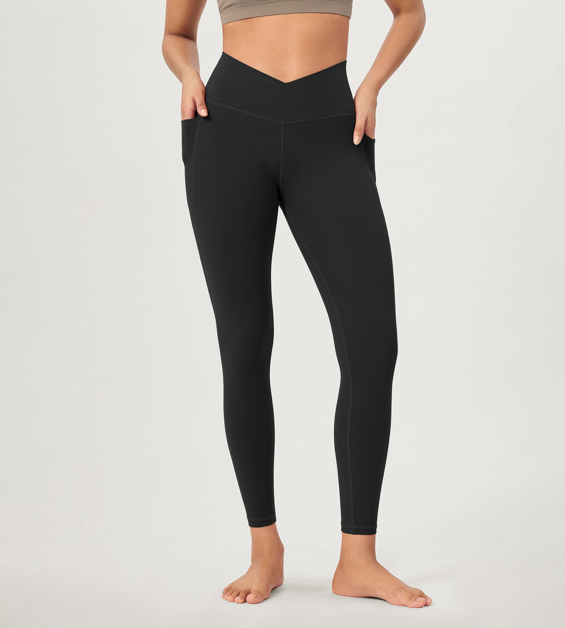 25" ODCLOUD Crossover Lounge Yoga Waist Leggings with Pockets Onyx Black Grey - ododos