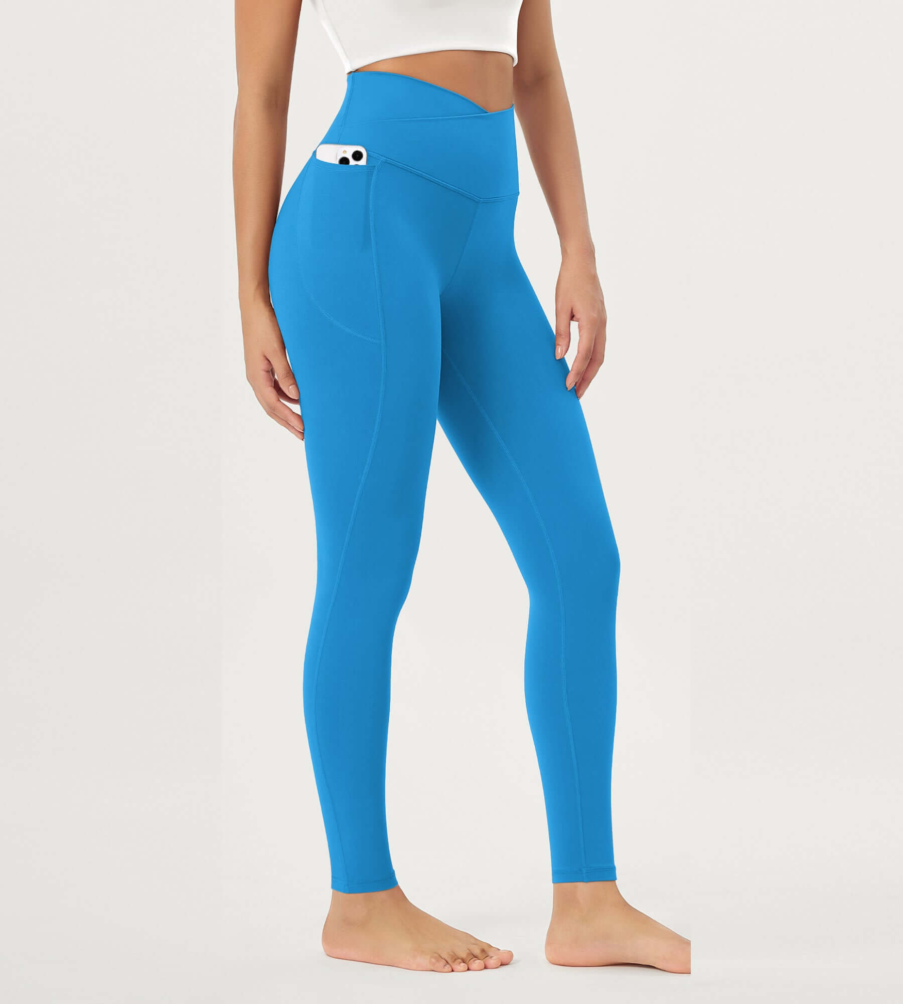 25"/28" Crossover 7/8 V High Wasit Lounge Leggings with Pockets 28" Inseam Azure - ododos