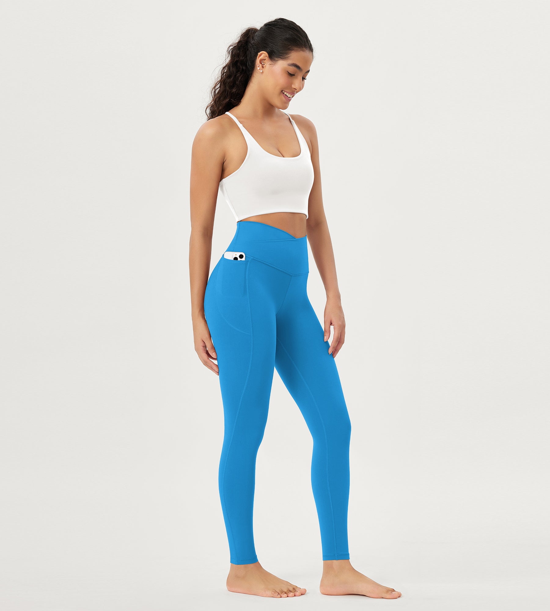 28 Crossover V High Wasit Lounge Leggings with Pockets Azure - ododos