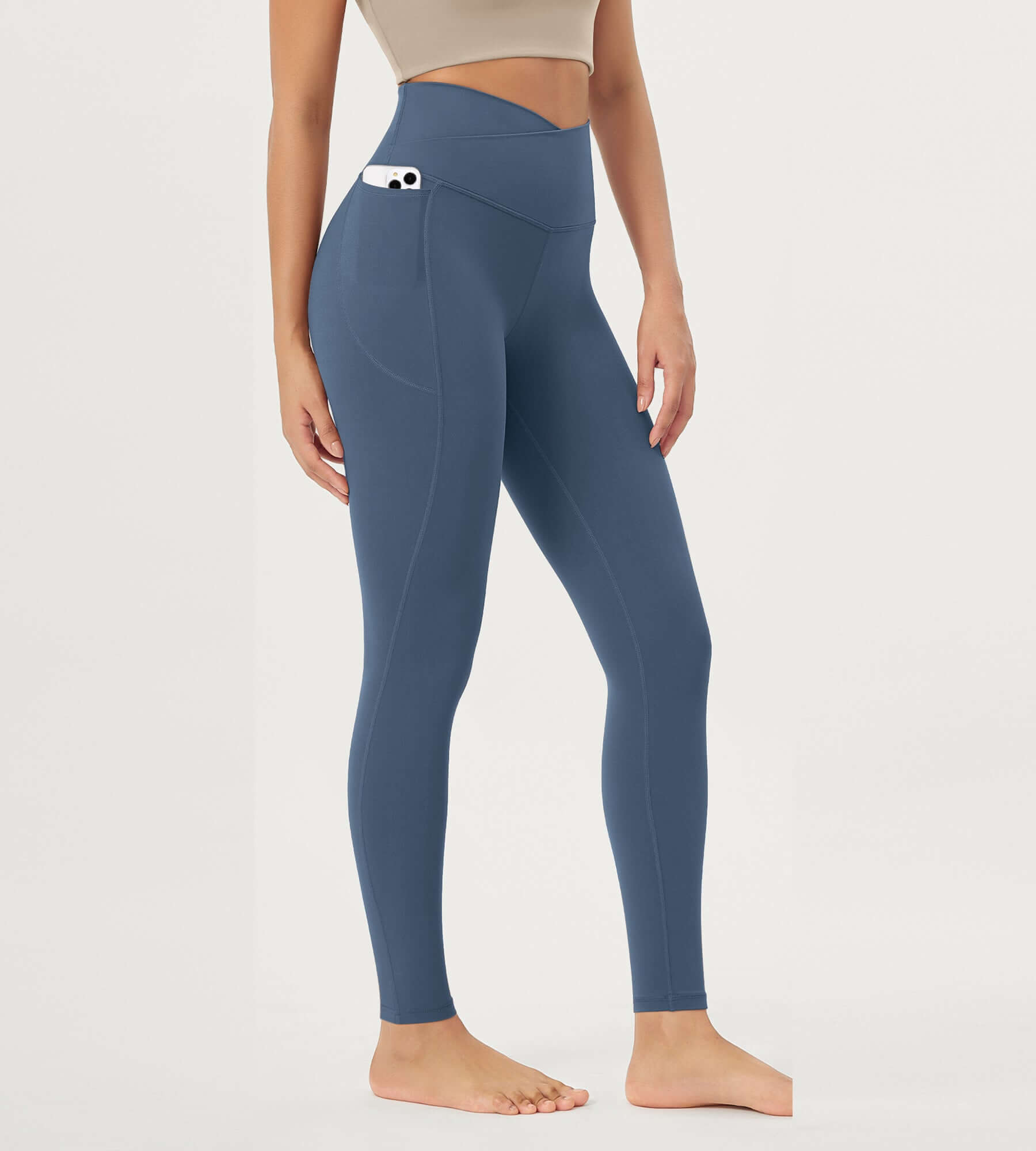 25"/28" Crossover 7/8 V High Wasit Lounge Leggings with Pockets 28" Inseam Ink Blue - ododos