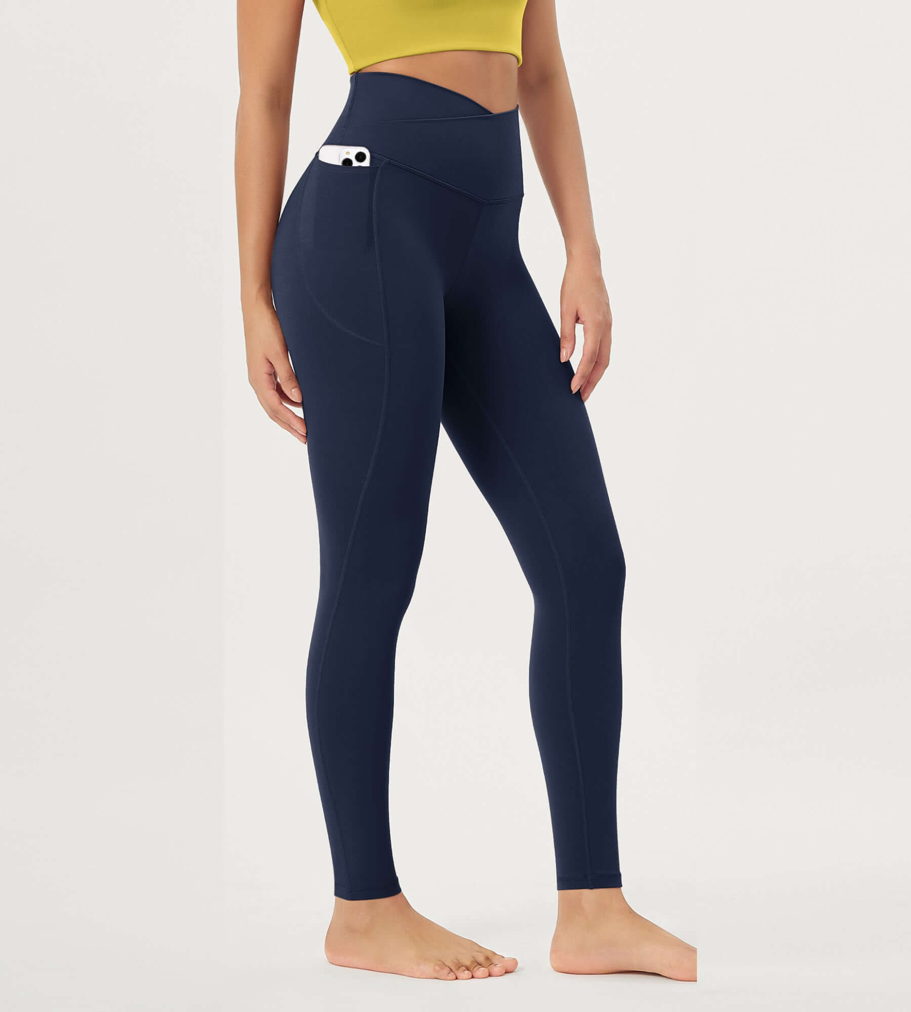 25"/28" Crossover 7/8 V High Wasit Lounge Leggings with Pockets 28" Inseam Navy - ododos