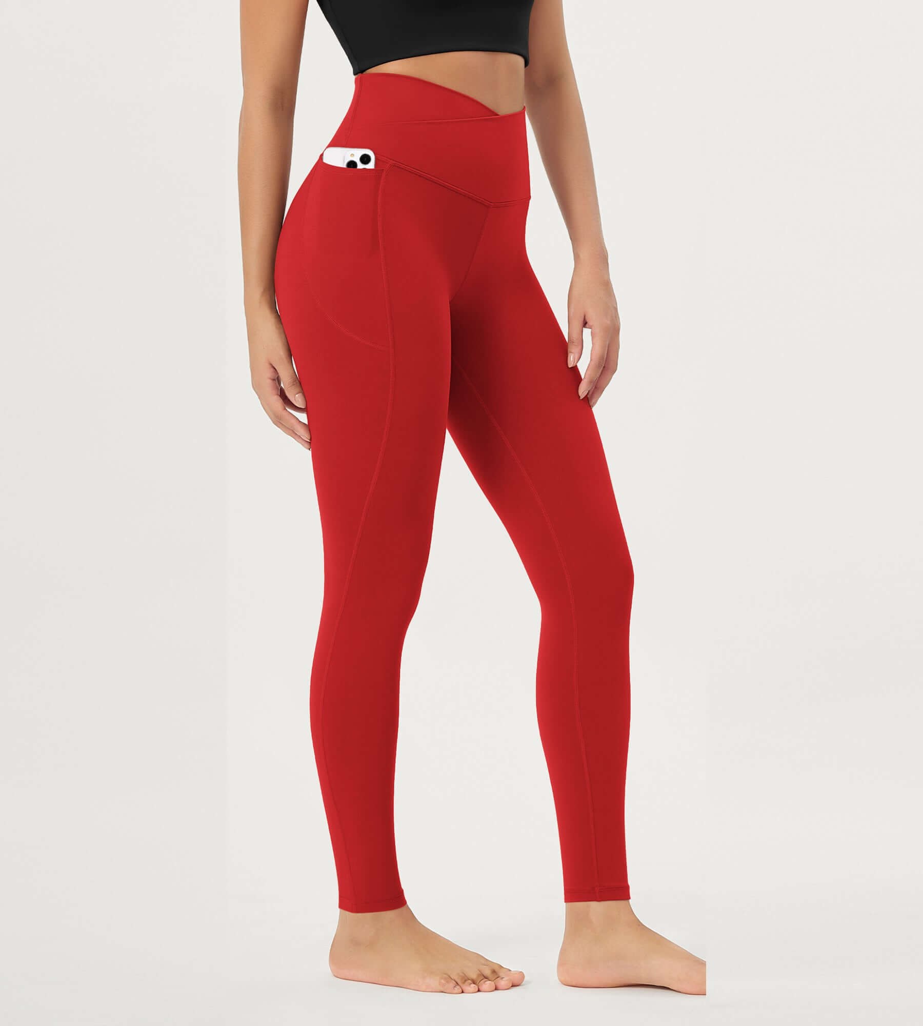 25"/28" Crossover 7/8 V High Wasit Lounge Leggings with Pockets 28" Inseam Red - ododos