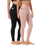 2-Pack 28" ODCLOUD Crossover Lounge Yoga Waist Leggings with Pockets Black+dusty Pink - ododos