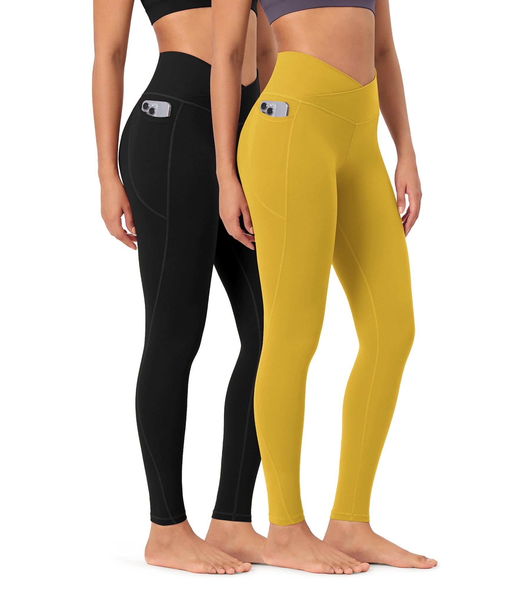 2-Pack 28 ODCLOUD Crossover Lounge Yoga Waist Leggings with Pockets Black+mango Mint - ododos