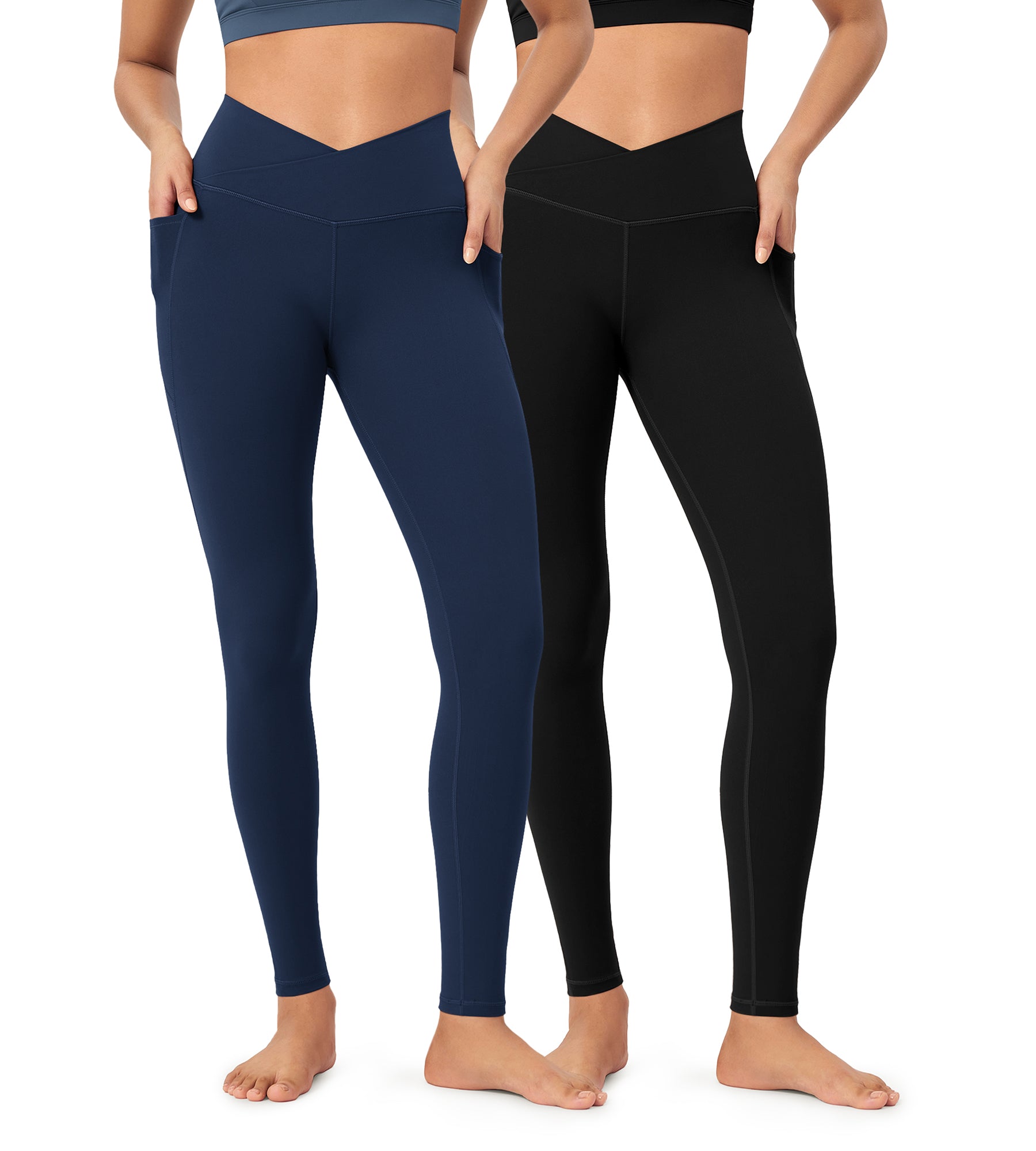 2-Pack 28" ODCLOUD Crossover Lounge Yoga Waist Leggings with Pockets - ododos