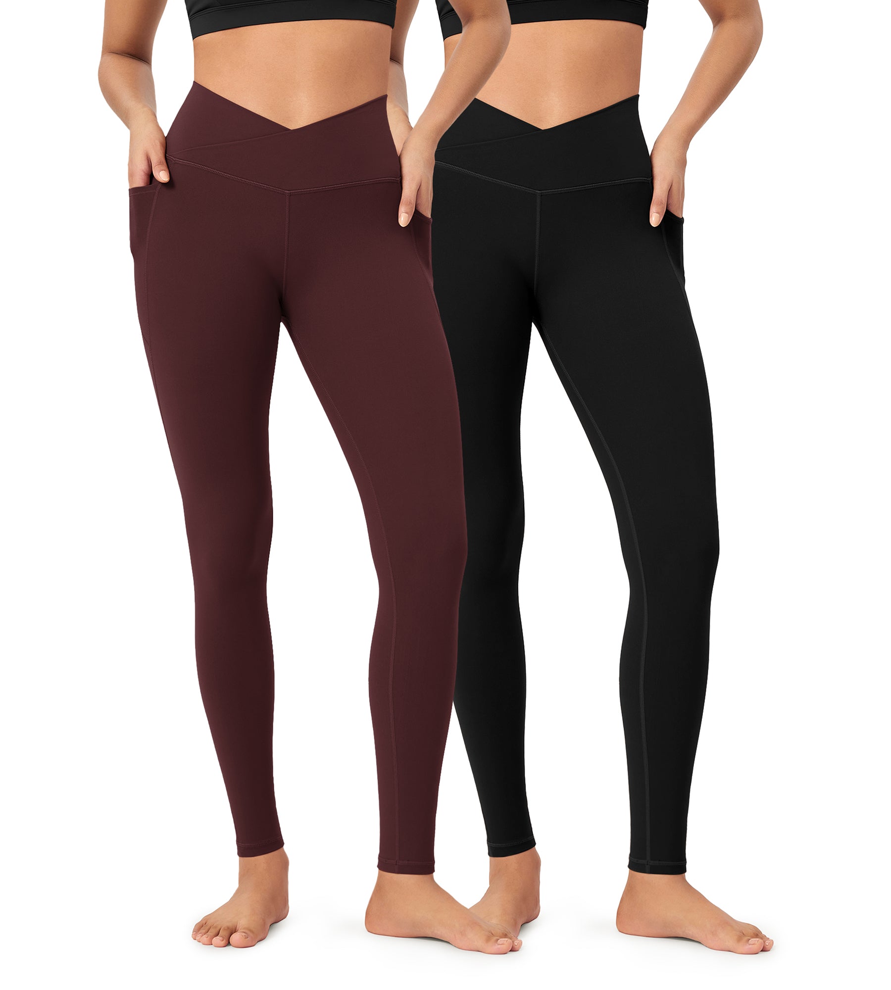 2-Pack 28" ODCLOUD Crossover Lounge Yoga Waist Leggings with Pockets - ododos