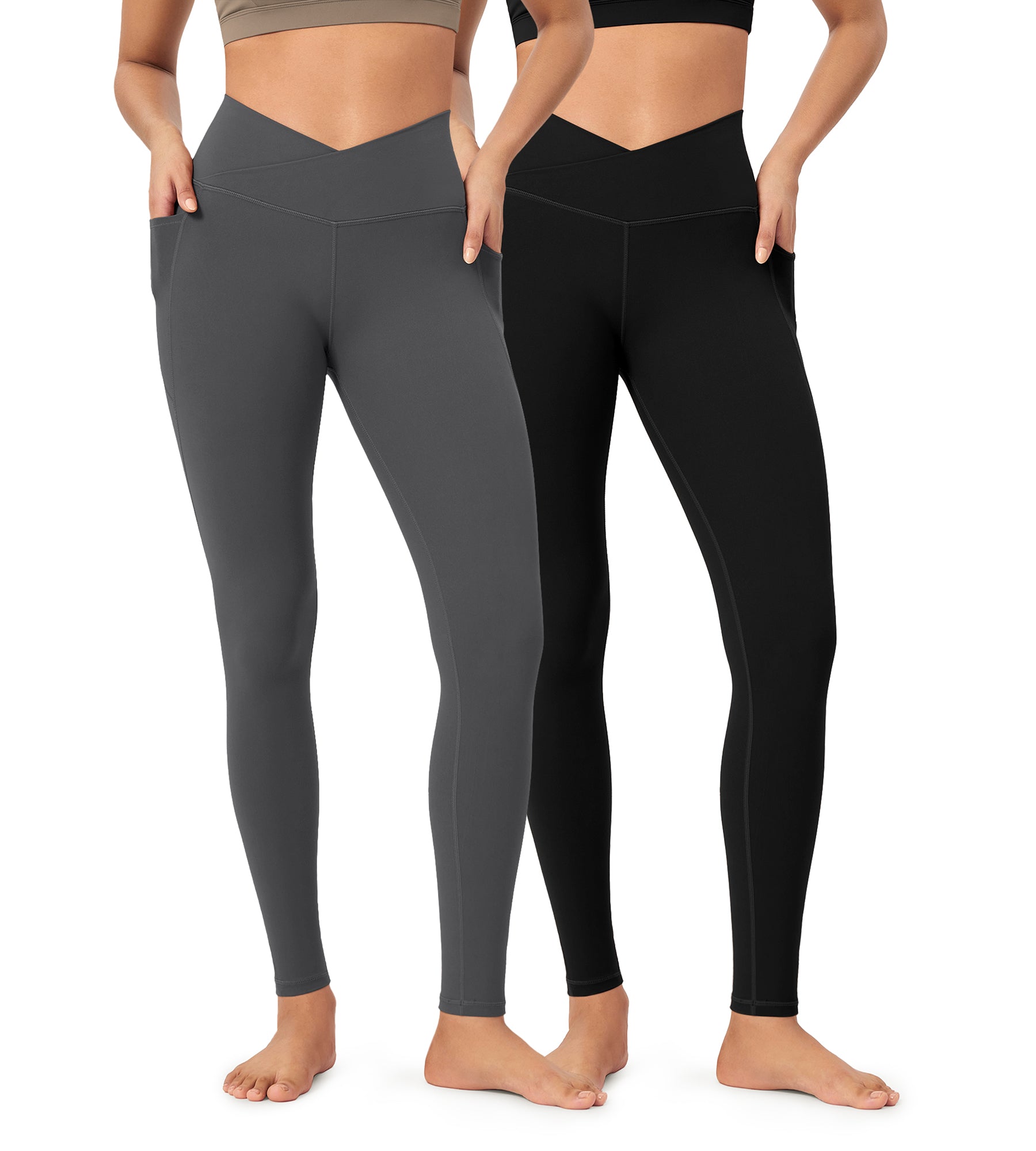 2-Pack 28" ODCLOUD Crossover Lounge Yoga Waist Leggings with Pockets - ododos