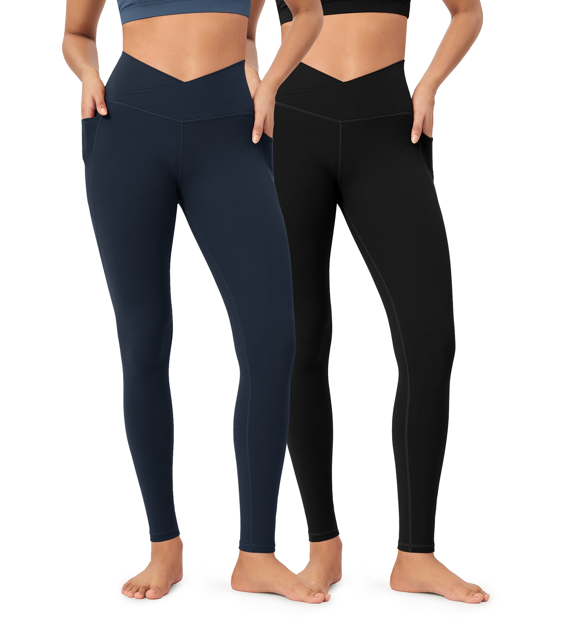 2-Pack 28" ODCLOUD Crossover Lounge Yoga Waist Leggings with Pockets - ododos