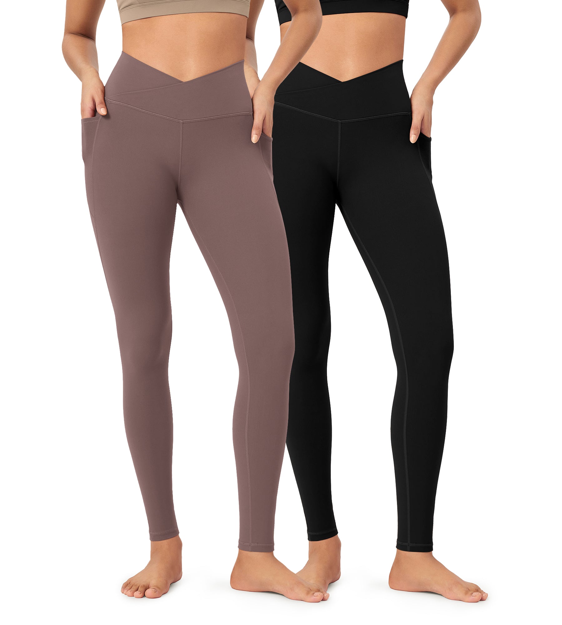 2-Pack 28" ODCLOUD Crossover Lounge Yoga Waist Leggings with Pockets - ododos