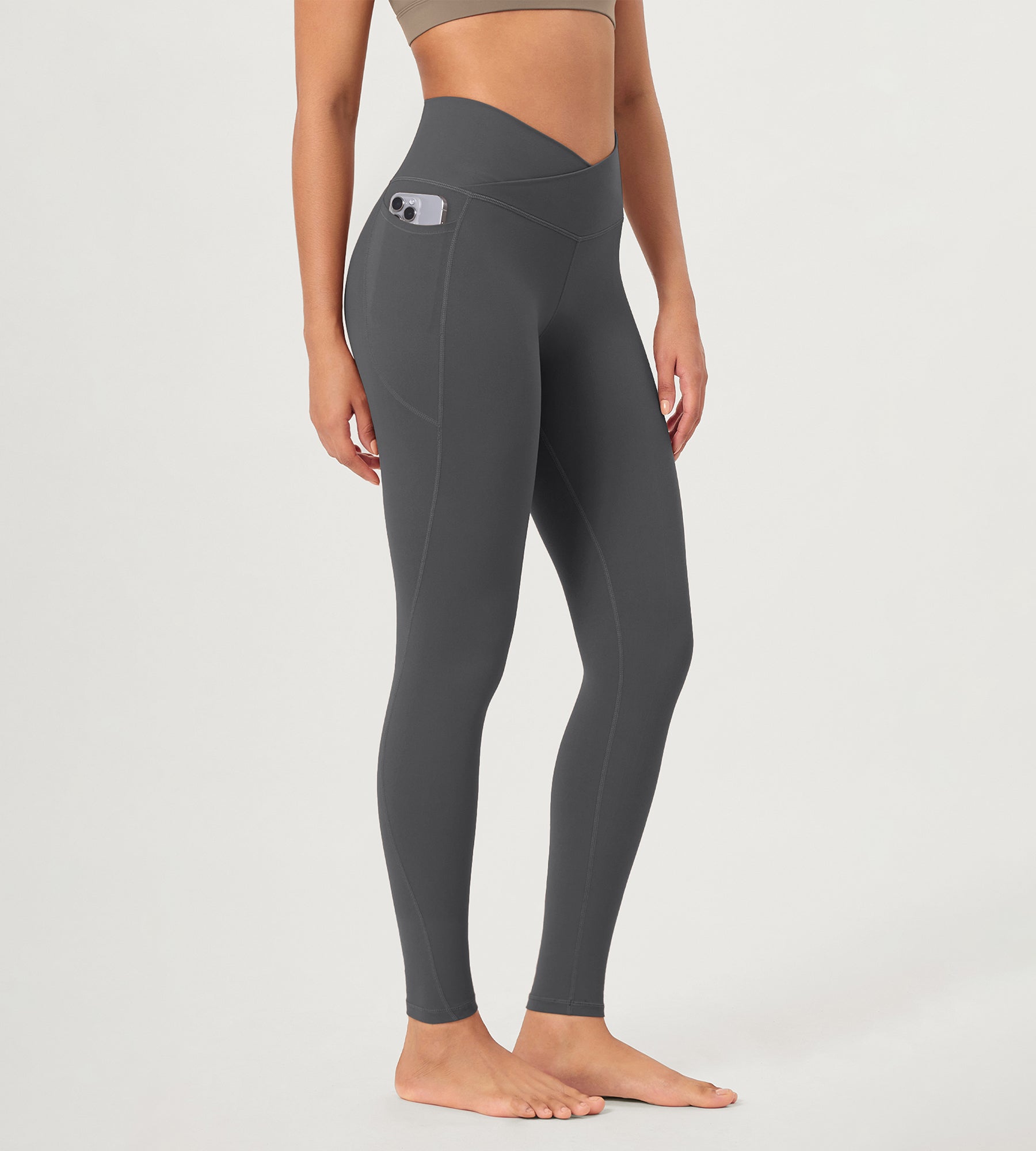 28 ODCLOUD Crossover Lounge Yoga Waist Leggings with Pockets Charcoal - ododos