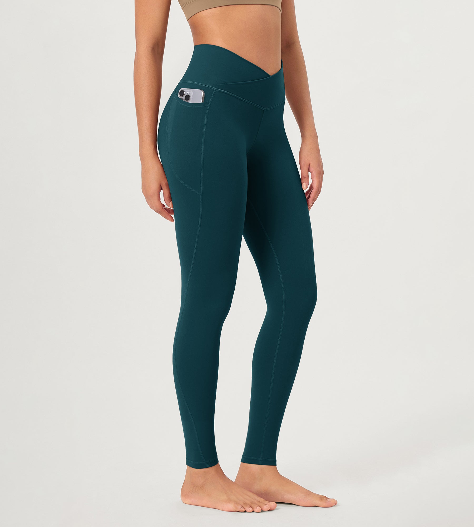 28" ODCLOUD Crossover Lounge Yoga Waist Leggings with Pockets Forest Teal - ododos