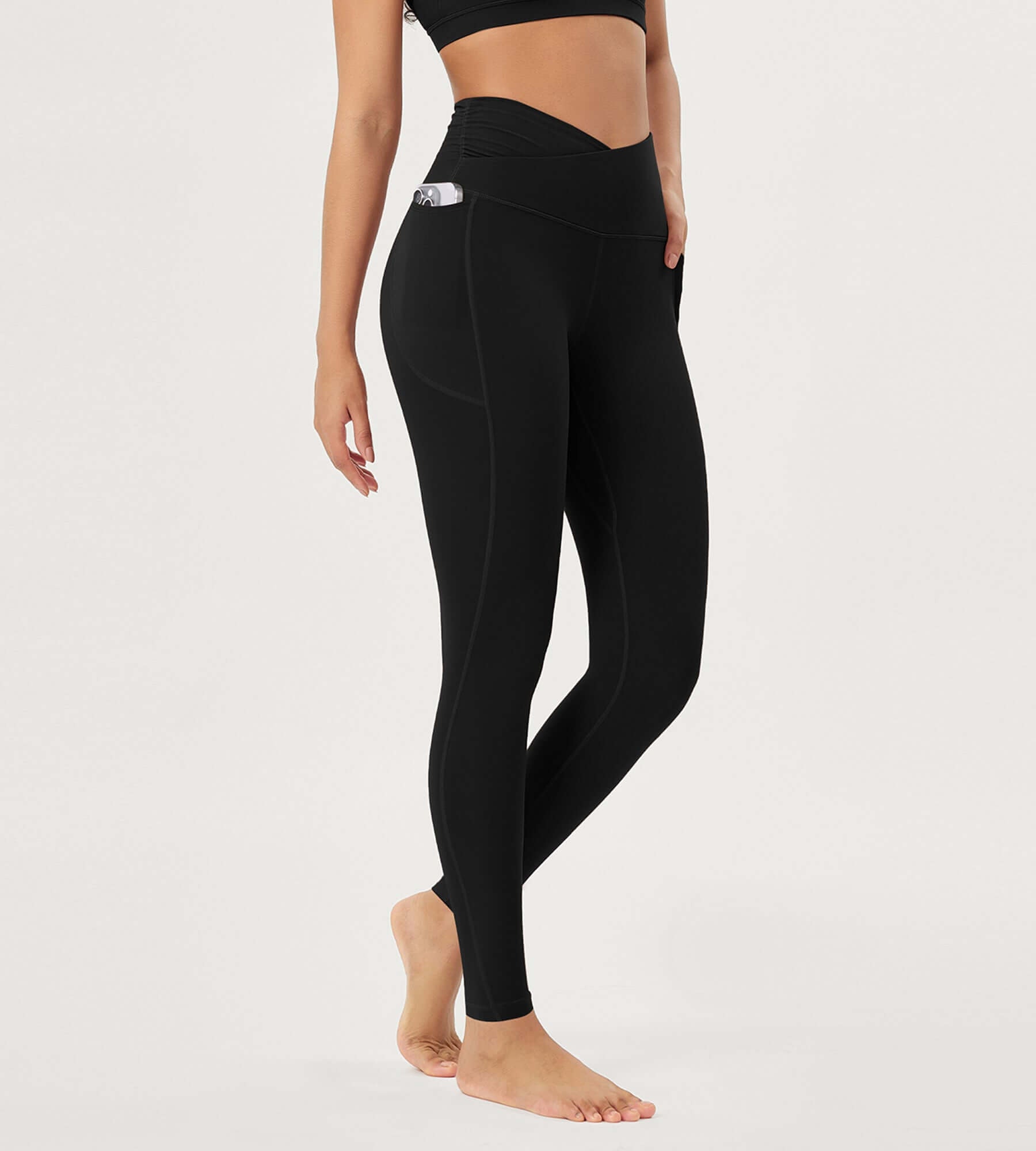 25 / 28 Gathered Crossover Lounge Yoga Leggings with Pockets - ododos