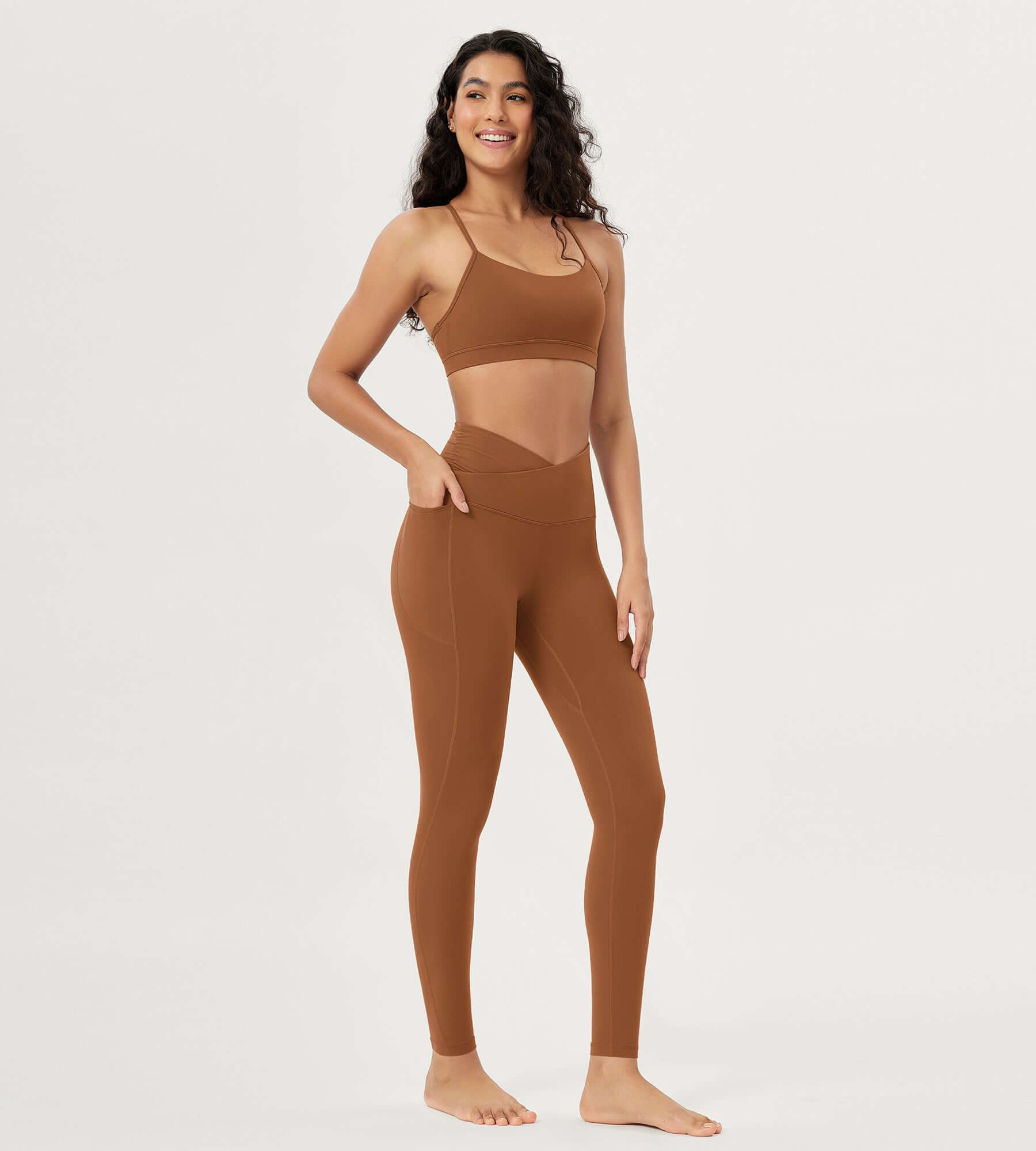 25 / 28 Gathered Crossover Lounge Yoga Leggings with Pockets - ododos