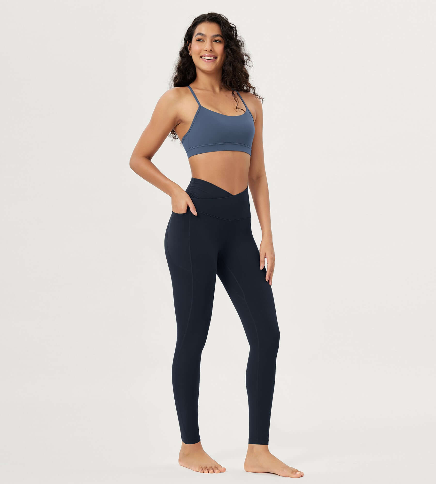 25 / 28 Gathered Crossover Lounge Yoga Leggings with Pockets - ododos