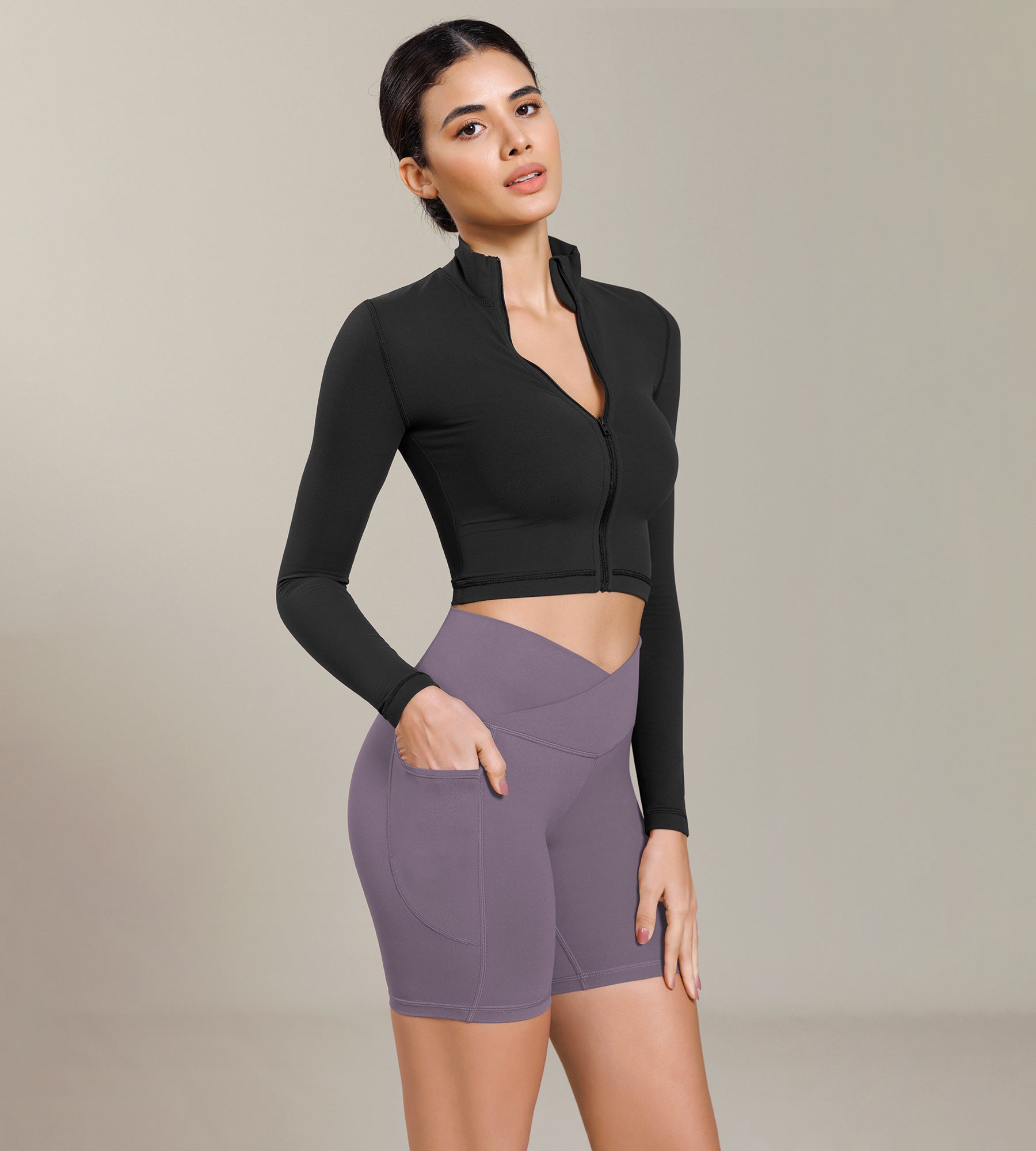 Cloud Feeling Cross Waist Yoga Shorts with Pockets Ash Violet - ododos