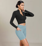 Cloud Feeling Cross Waist Yoga Shorts with Pockets Chambray - ododos