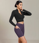 Cloud Feeling Cross Waist Yoga Shorts with Pockets Dark Purple - ododos