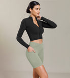 Cloud Feeling Cross Waist Yoga Shorts with Pockets Lime Stone - ododos