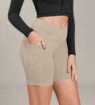 Cloud Feeling Cross Waist Yoga Shorts with Pockets - ododos