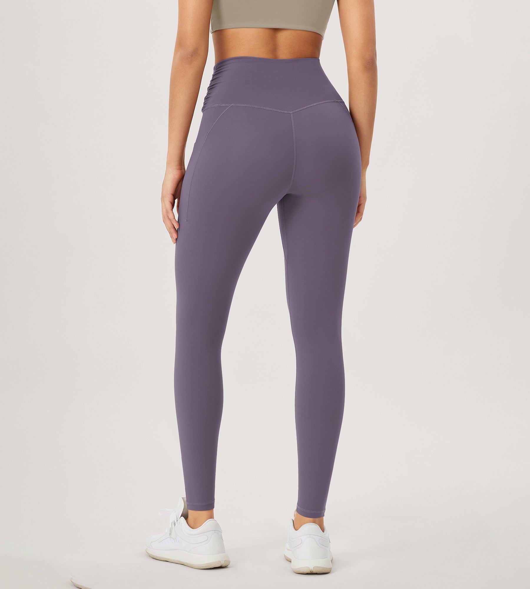 28" Gathered Crossover Workout Waist Yoga Leggings with Pockets - ododos