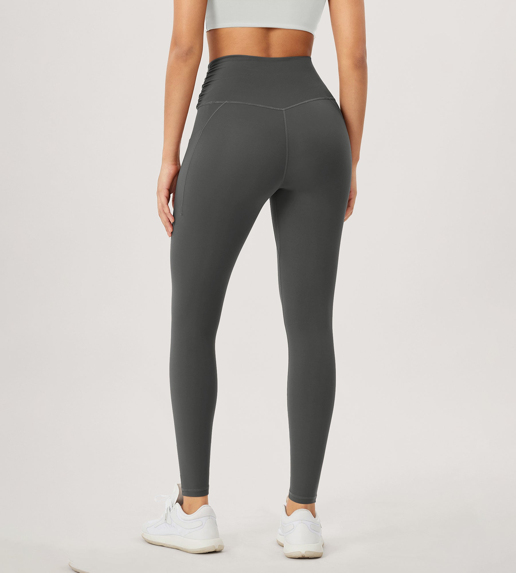 28" Gathered Crossover Workout Waist Yoga Leggings with Pockets - ododos