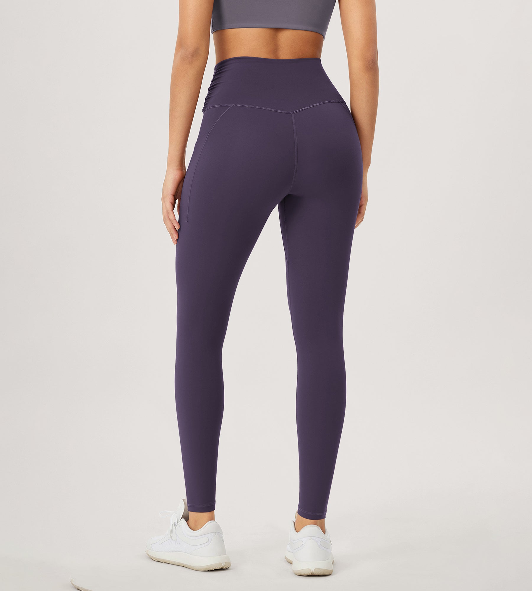 28" Gathered Crossover Workout Waist Yoga Leggings with Pockets - ododos