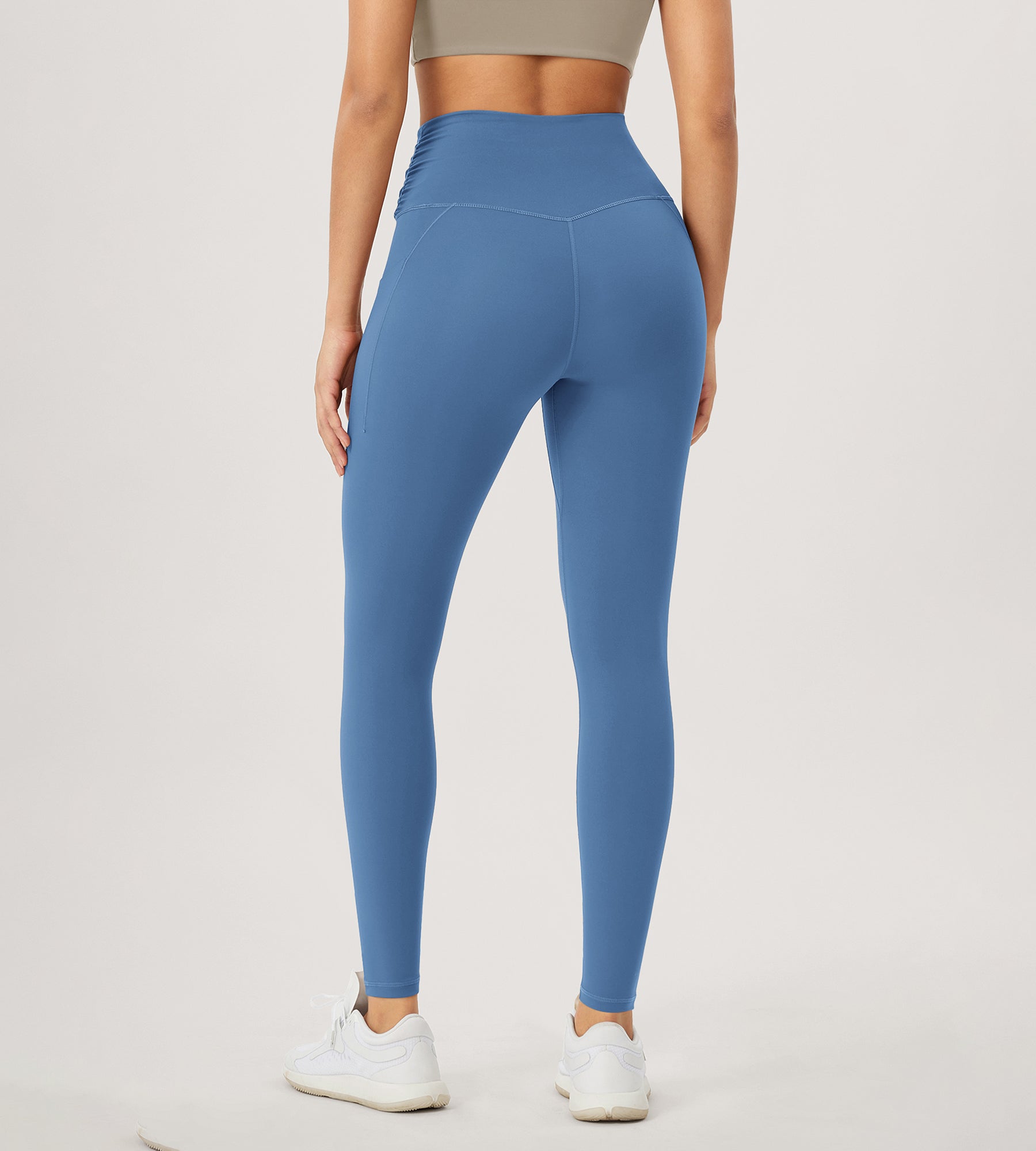 28" Gathered Crossover Workout Waist Yoga Leggings with Pockets - ododos