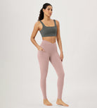 28" Gathered Crossover Workout Waist Yoga Leggings with Pockets - ododos