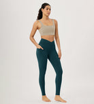 28" Gathered Crossover Workout Waist Yoga Leggings with Pockets - ododos