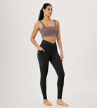 28" Gathered Crossover Workout Waist Yoga Leggings with Pockets - ododos