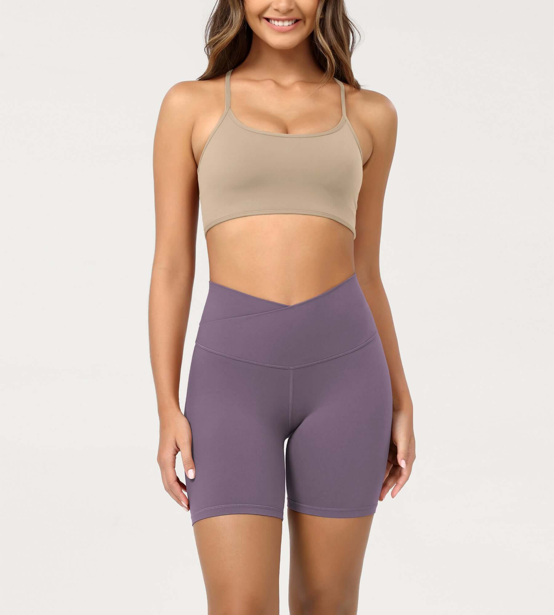 Cloud Feeling 6 Crossover Yoga Shorts Ash Violet - ododos