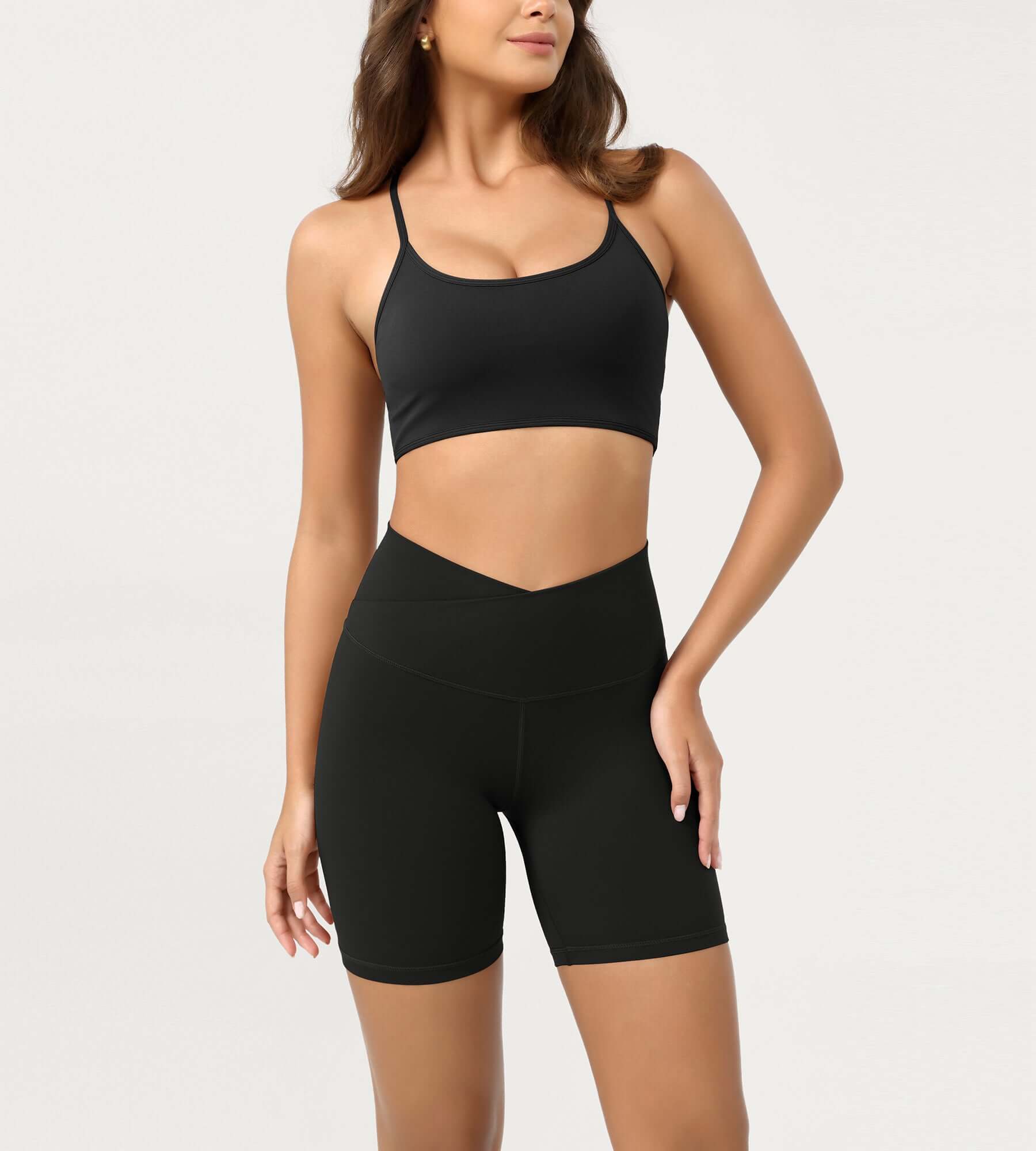 Cloud Feeling 6 Crossover Yoga Shorts Black - ododos