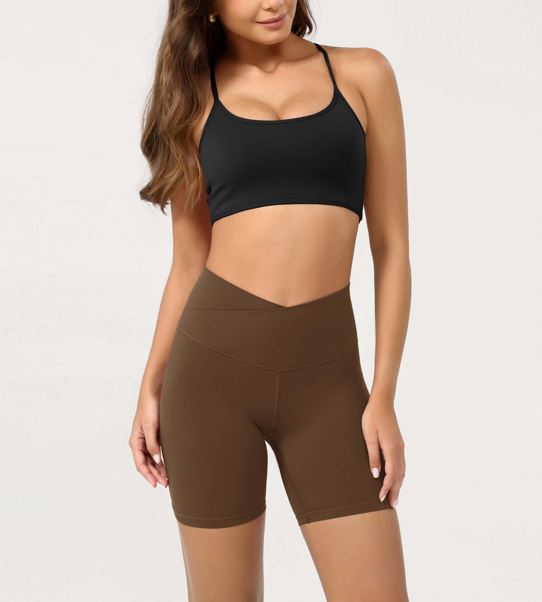 Cloud Feeling 6 Crossover Yoga Shorts Brunette - ododos