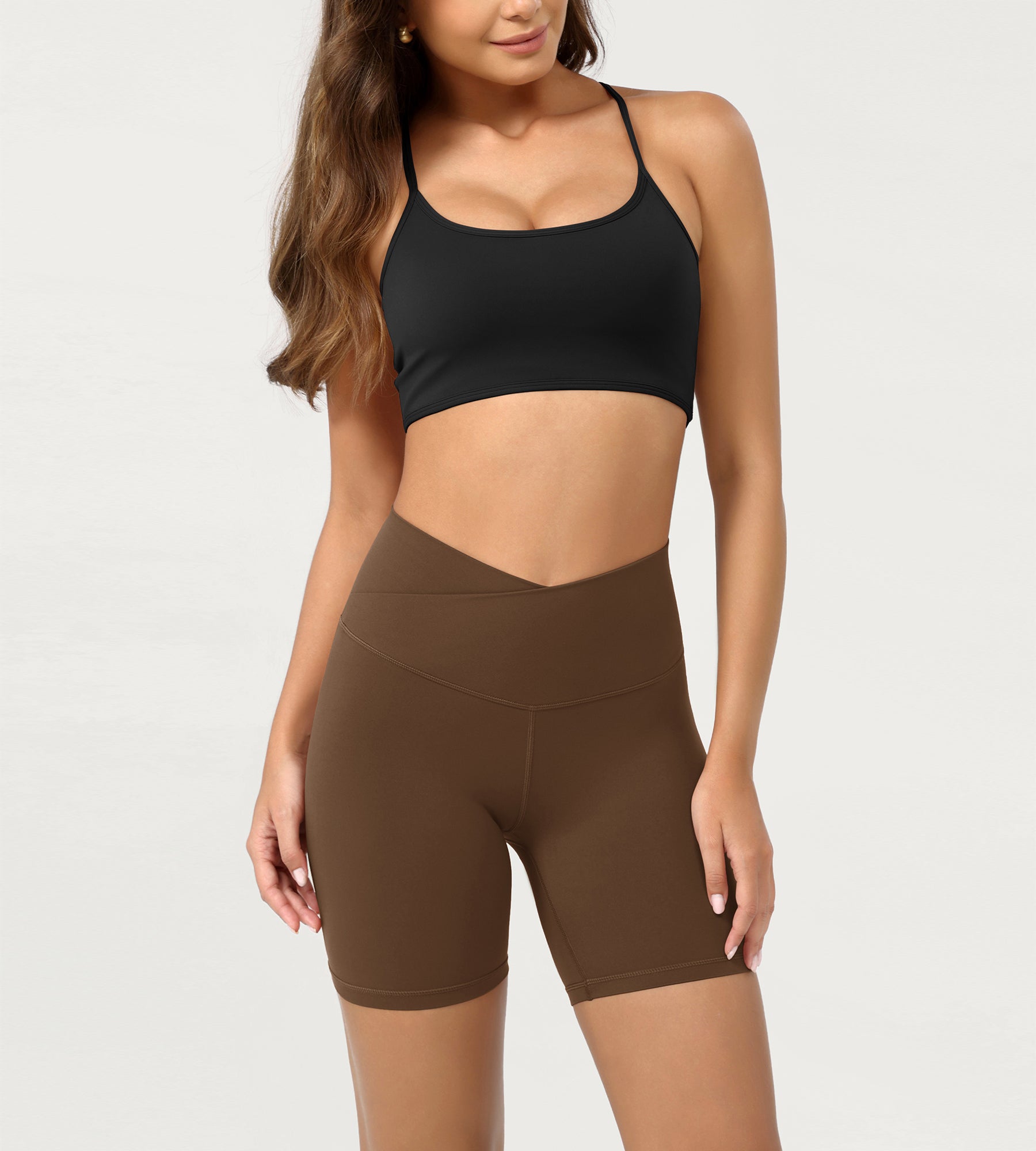 Cloud Feeling 6" Crossover Yoga Shorts Brunette - ododos