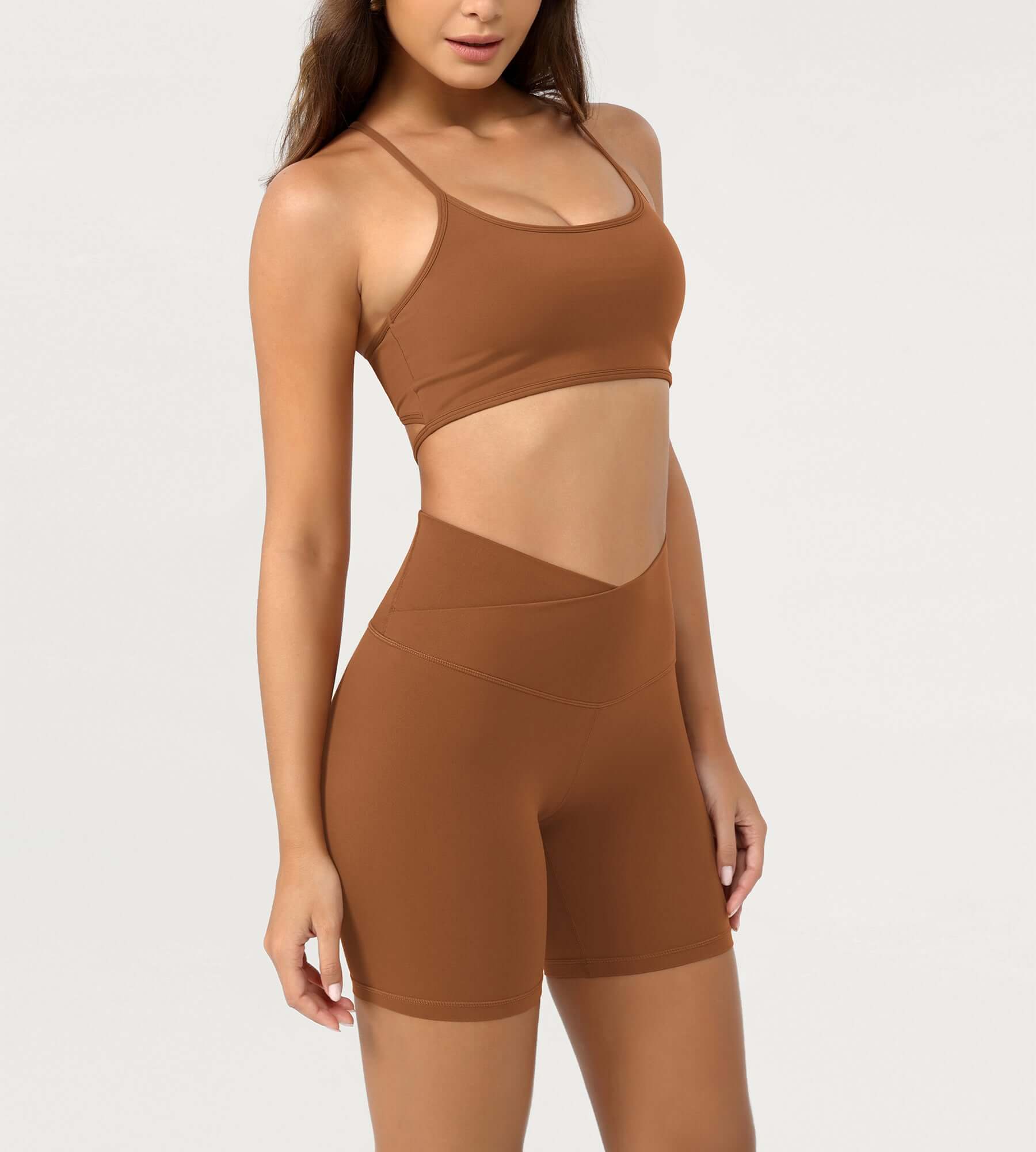 Cloud Feeling 6 Crossover Yoga Shorts Caramel - ododos