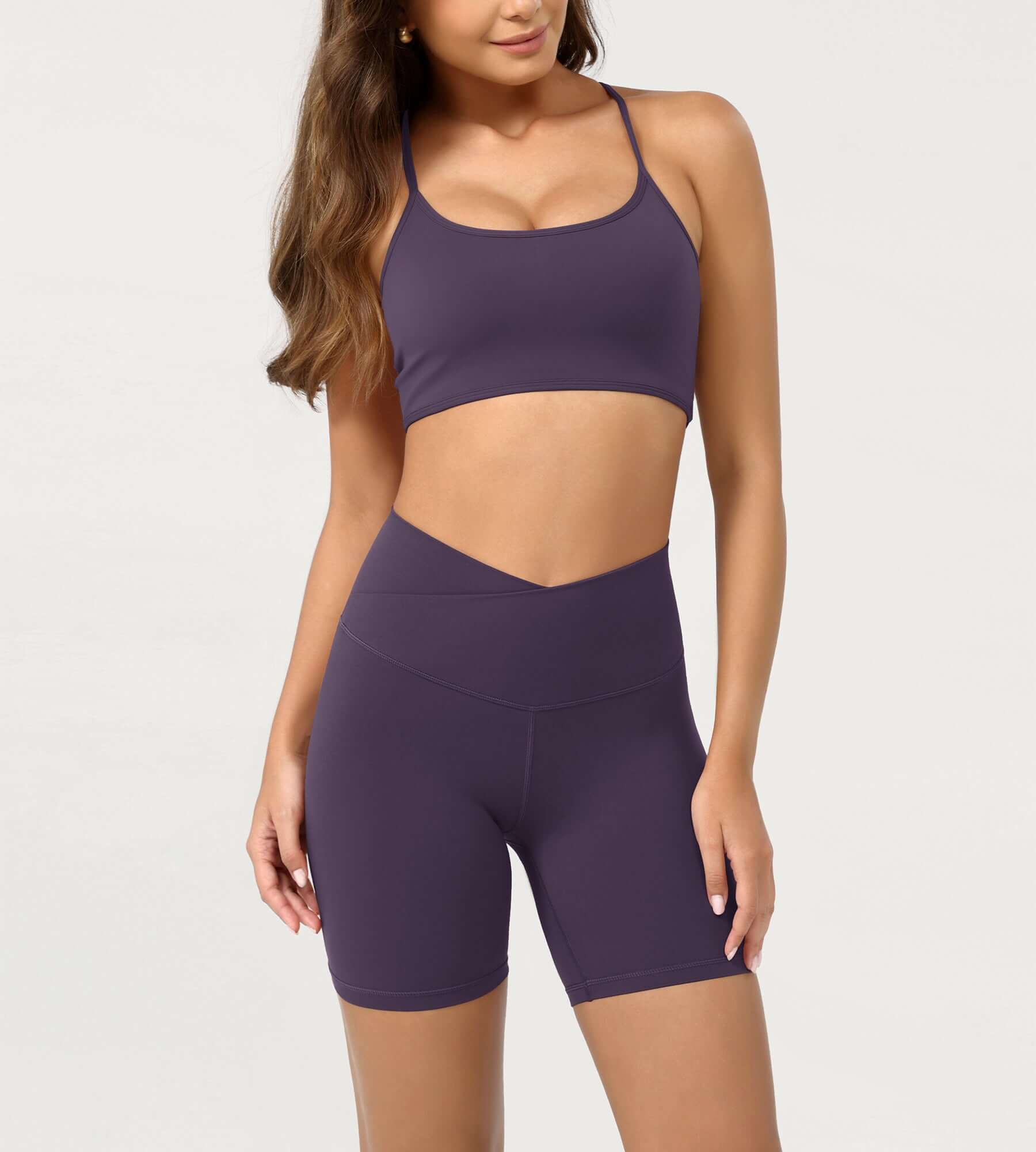 Cloud Feeling 6 Crossover Yoga Shorts Dark Purple - ododos