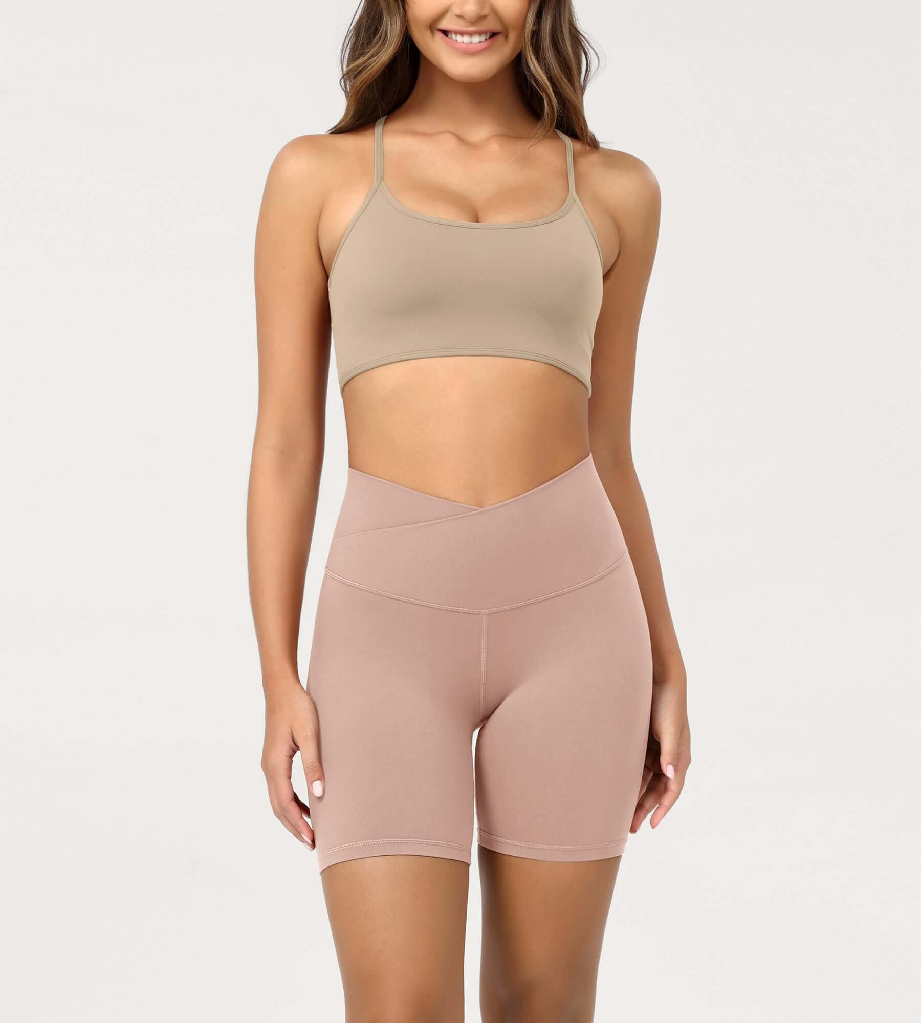 Cloud Feeling 6 Crossover Yoga Shorts Dusty Pink - ododos