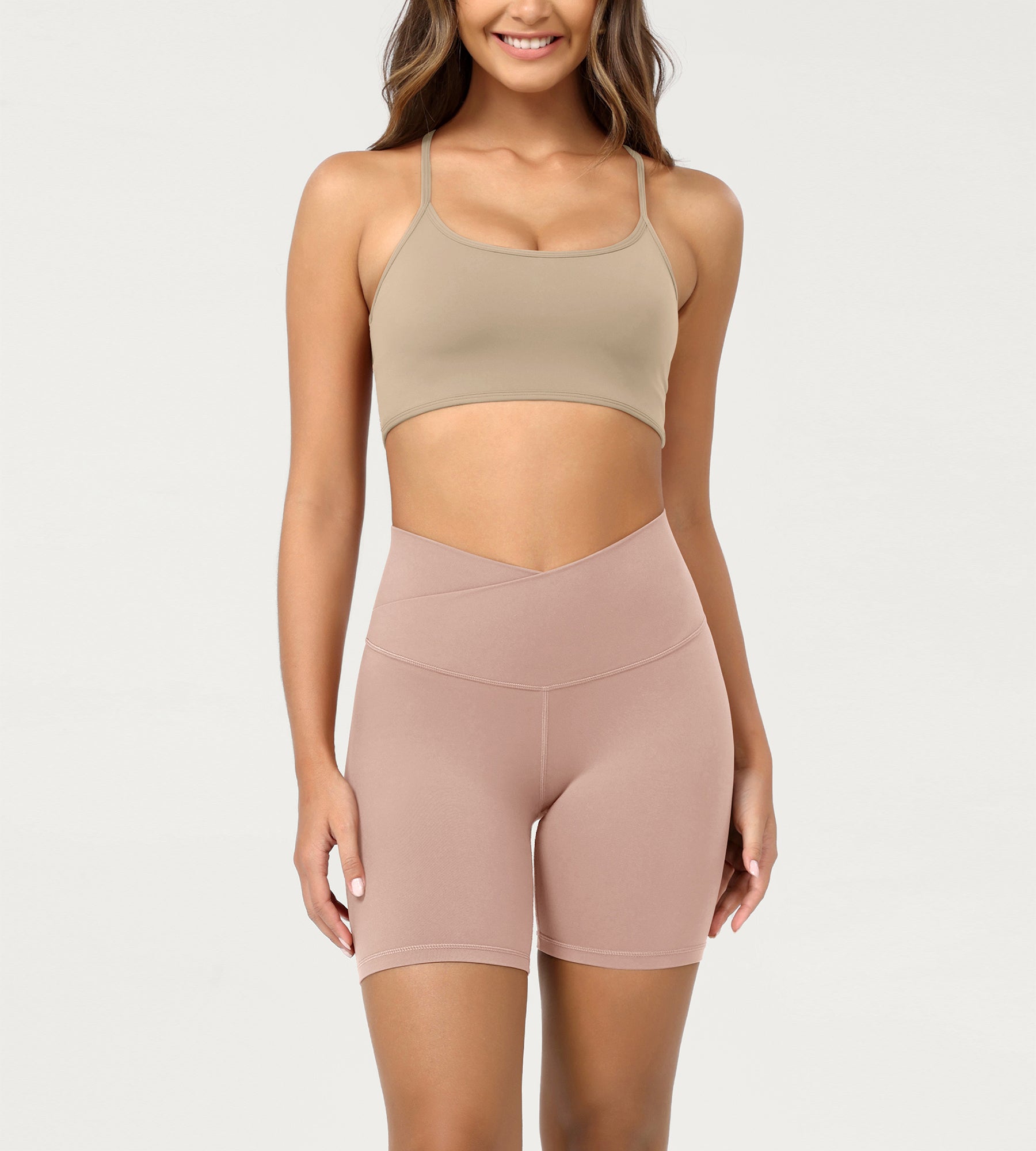 Cloud Feeling 6" Crossover Yoga Shorts Dusty Pink - ododos