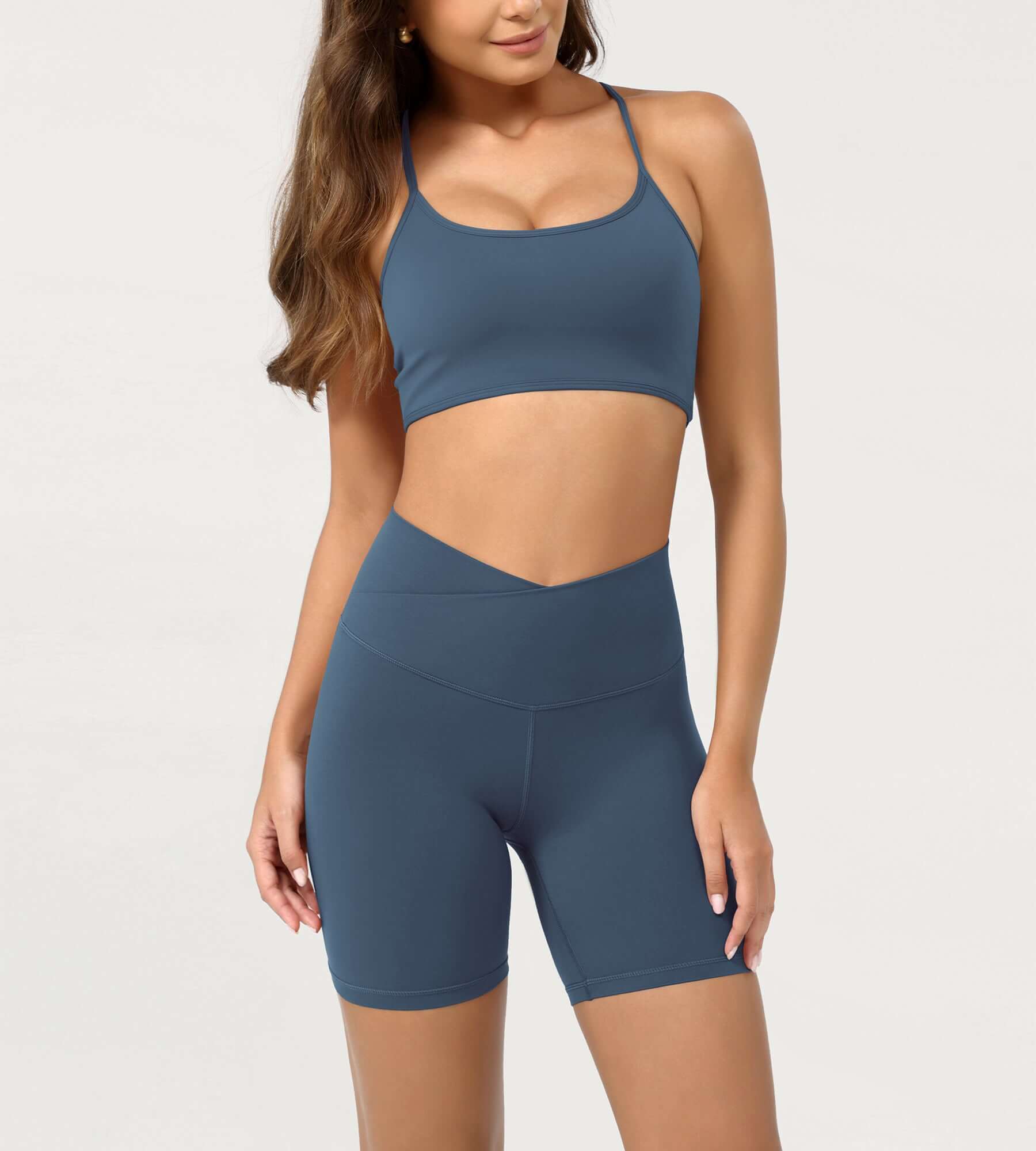 Cloud Feeling 6 Crossover Yoga Shorts Ink Blue - ododos