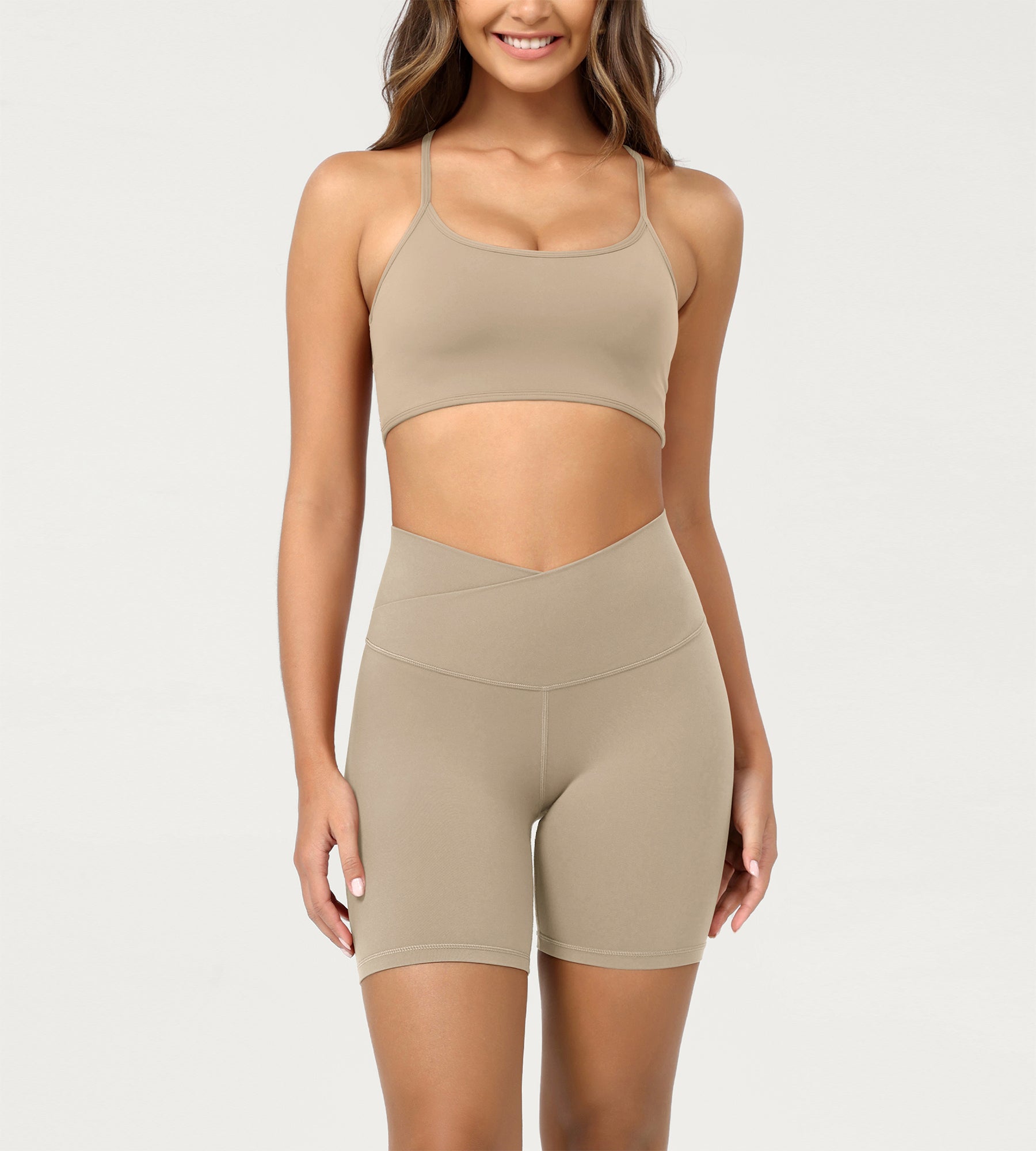 Cloud Feeling 6" Crossover Yoga Shorts Shaker Beige - ododos